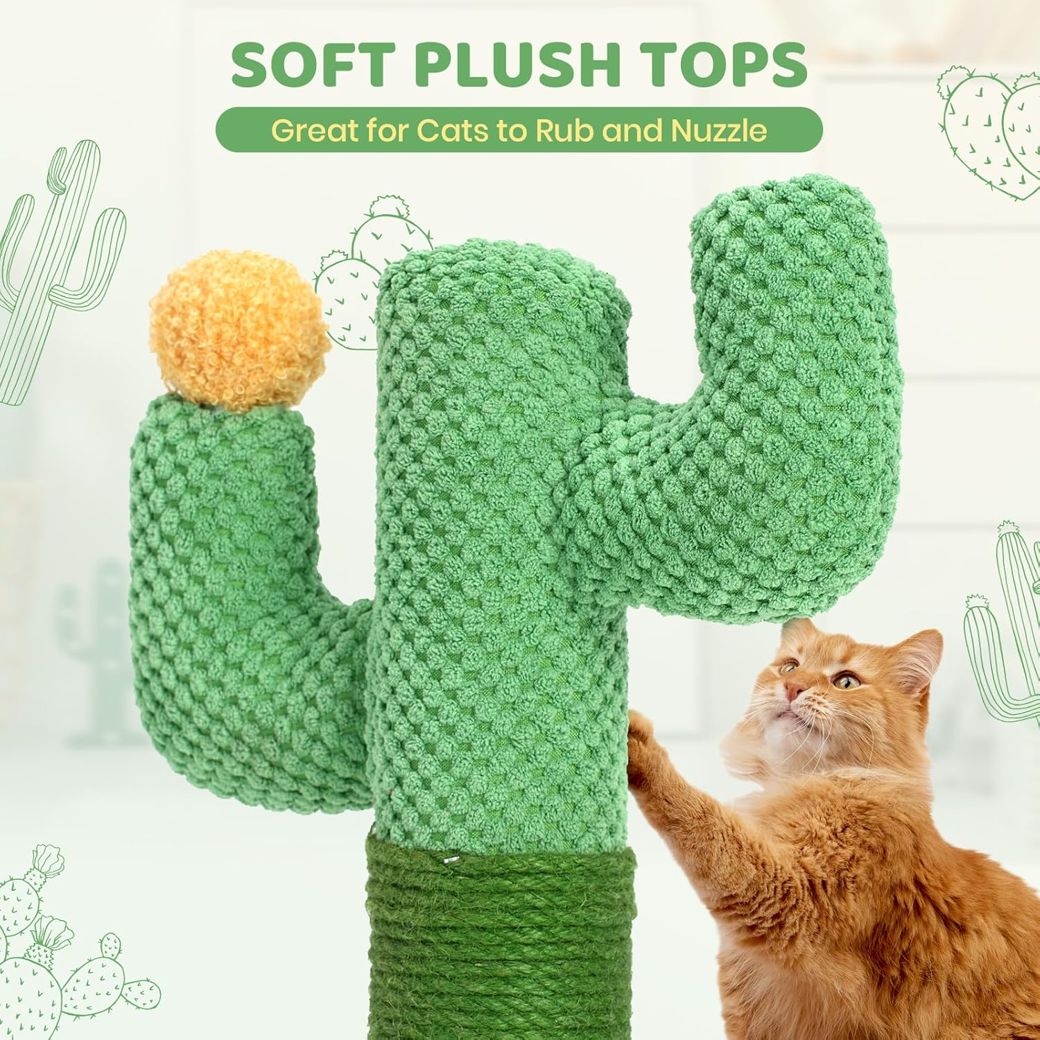 Cat Scratching Post for Indoor Cats - Happy & Polly Cactus Cat Scratch Post in Jute Rope - 50Cm Cat Scratcher with Stable Base for Kittens and Adult Cats image number 4