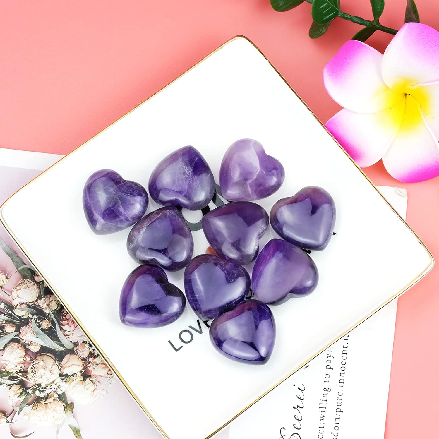 Marrywindix 10 Packs 1 Inch Healing Crystal Natural Amethyst Heart Love Carved Palm Worry Stone Chakra Reiki Balancing - Purple image number 2