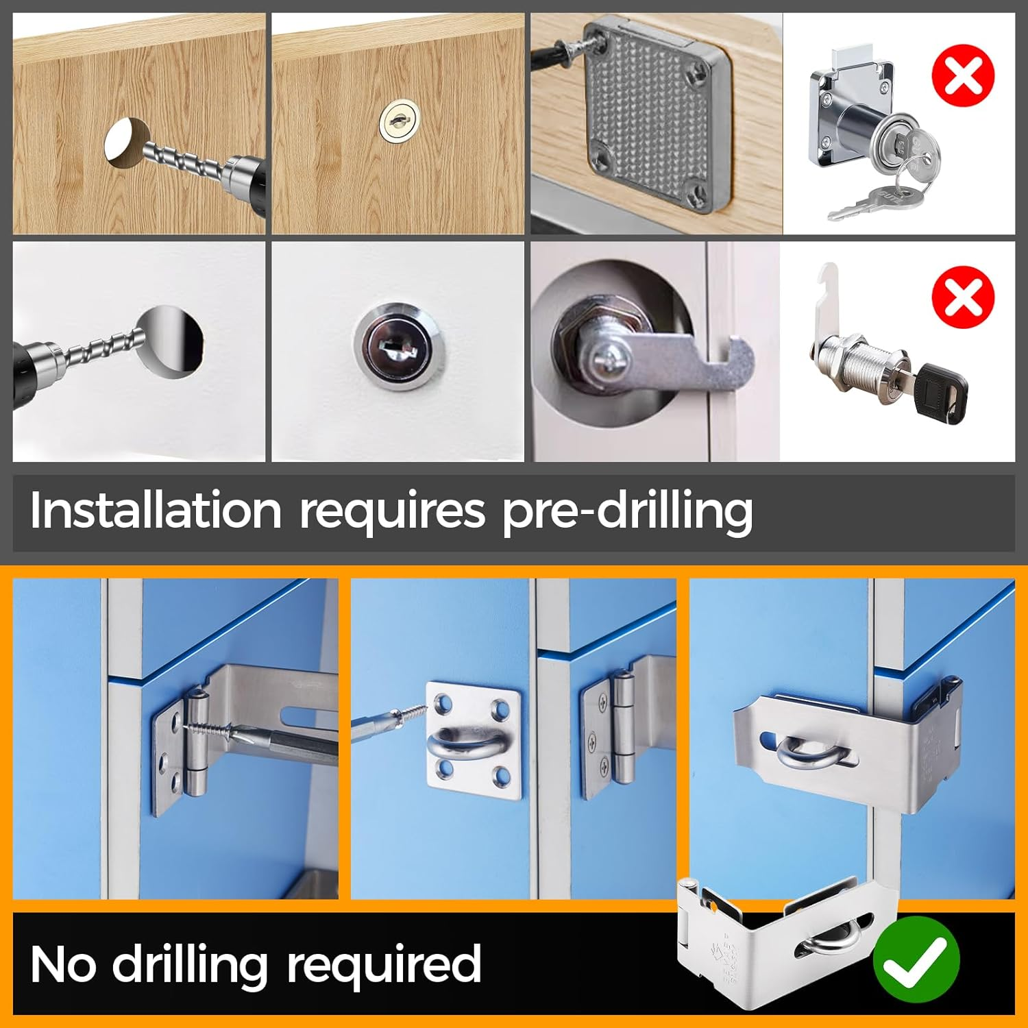 Hasp Latch 4 Pack, 90 Degree Solid 304 Stainless Steel File Cabinet Lock Desk Drawer Lock, Safe Security Padlock Latch Hasp Lock for Personal Privacy image number 5