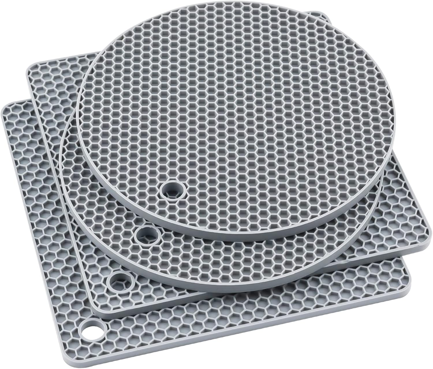 Black Silicone Trivets for Pots and Pans, Silicone Hot Pads Mats, Heat Resistant Trivet Mat Pot Holder, Counter Top Protector and Teapot Coaster Set of 4 (2 Round+2 Square Mats)