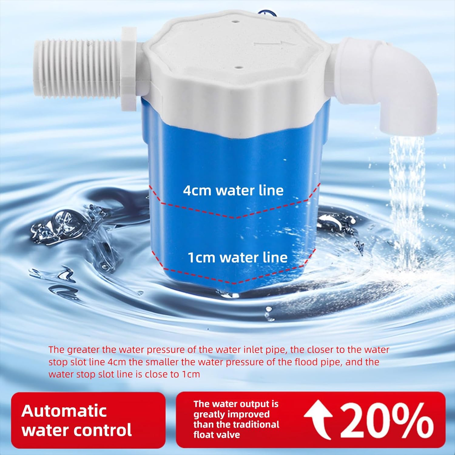 Generic 3/4In Automatic Water Level Control Valve inside Type, Nylon Water Float Valve with Elbow and Filter Net, Uesd for Swimming Pools, Livestock Troughs, Aquariums (Side Inlet) image number 3