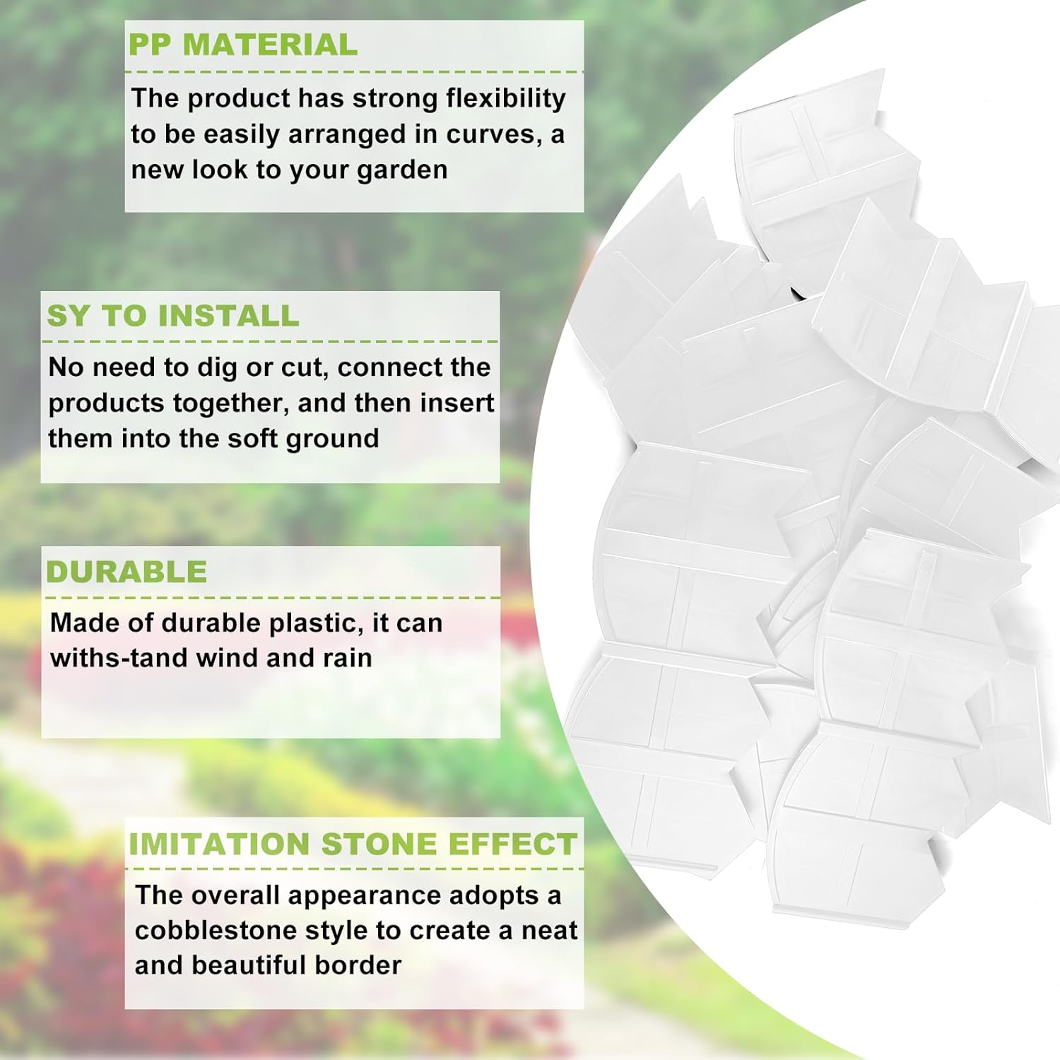 Vashly 20 Pcs 10.17Ft X5.9 H with 20 Spikes No Dig Plastic Lawn Garden Edging Border Landscape Edging Kit, for Outdoor Patio Pathway,The Yard,Lawn Garden Flower Bed Border Edging - 40Pcs Black image number 2