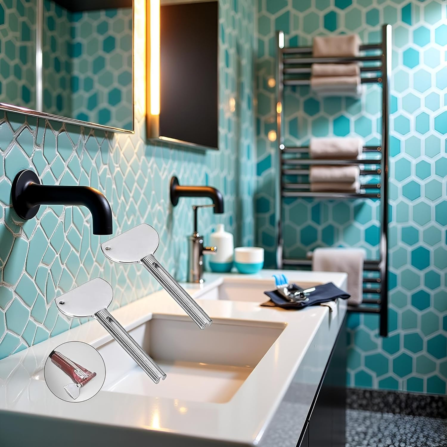 2Pcs Stainless Steel Tube Squeezer Keys - Metal Toothpaste Roller with Ergonomic Grip | Salon-Grade Durable Squeezing Tool for Toothpaste, Cream Tubes and Home Use image number 3