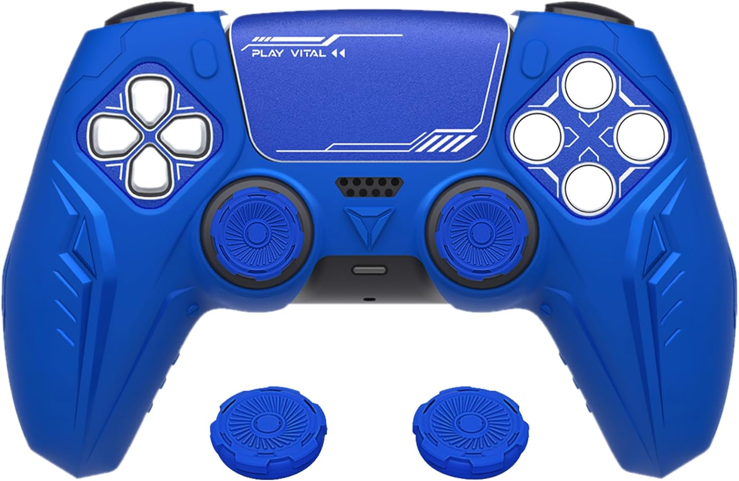 Playvital Silicone Grip Skin for Ps5 Controller - Anti-Slip|Premium Silicone Material|Perfect Fit|Futuristic Cybermech Design|Compatible with Ps5 Official Charging Dock - Blue
