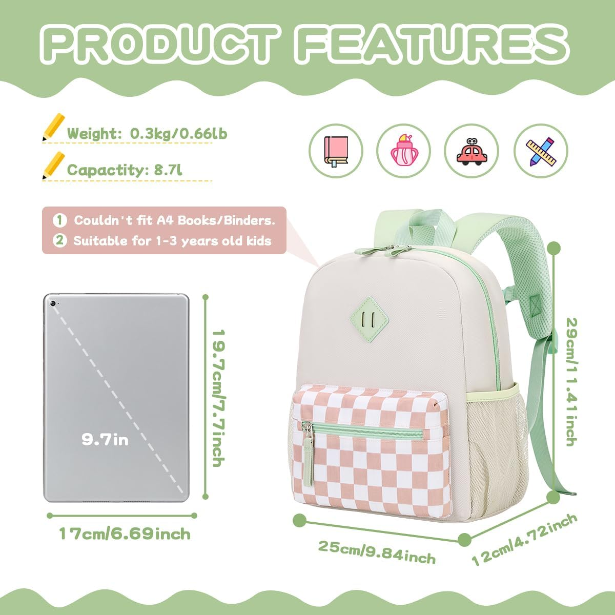 PIG PIG GIRL Toddler Backpack, Preschool Mini Backpack for Small Kids Boys and Girls 1-4 Years Old Kindergarten Small Bookbag image number 3