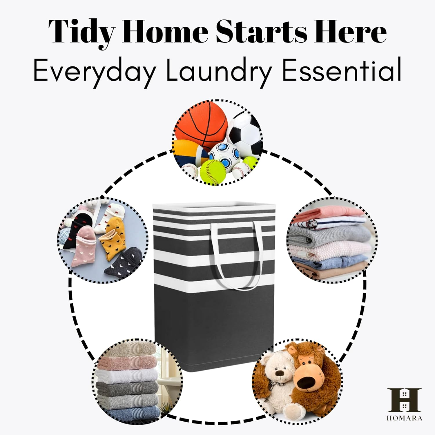 HOMARA - Large Laundry Basket &ndash; Collapsible Clothes Hamper with Handles &ndash; Waterproof, Foldable Laundry Organizer for Bedroom, Bathroom, Dorm, Nursery, Travel & Laundry Room &ndash; Durable Storage Bin image number 4