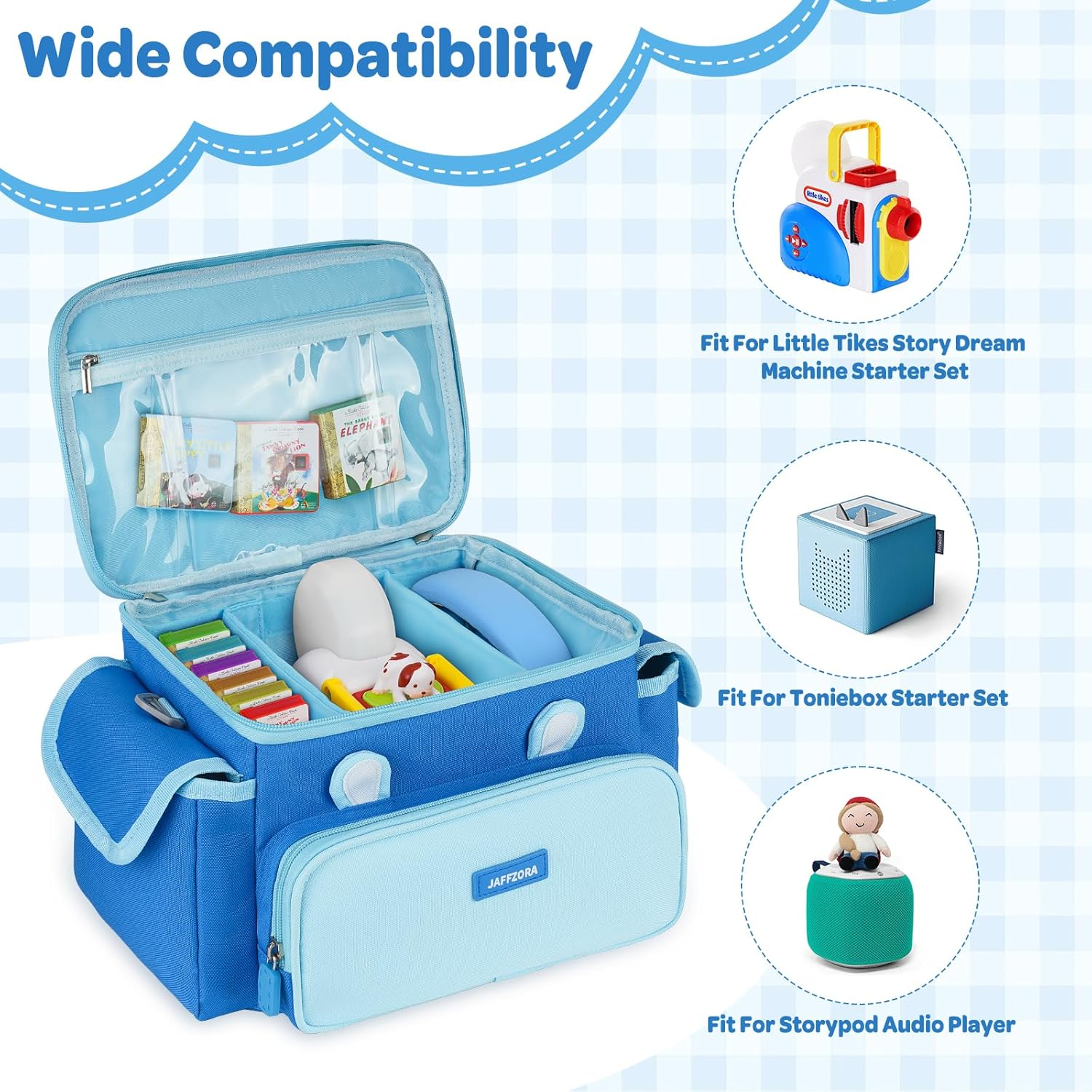 Carrying Case Fit for Little Tikes Story Dream Book Machine Starter Set, Cute Storage Bag Compatible with Toniebox, Storypod Audio Player and Accessories, Blue (Bag Only)