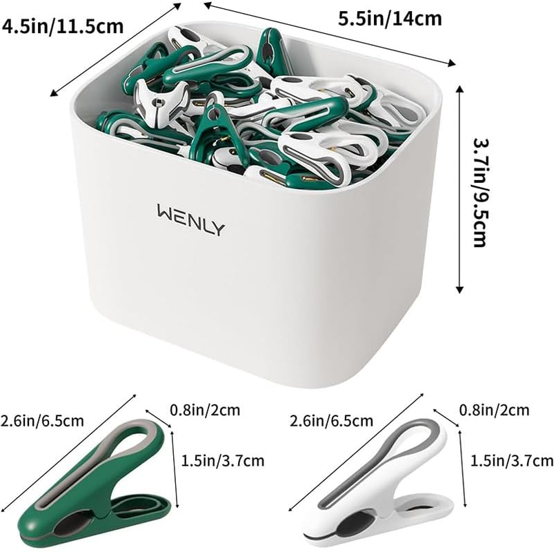 AIMALL 24 PCS Non-Marking Clothes Hanging Clips - Windproof Anti-Slip Hosiery Clips with Storage Basket for Home, Dormitory, and Household Use image number 1