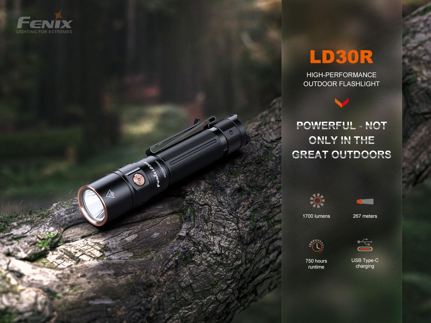 Fenix LD30R EDC Flashlight - 1700 Lumen USB-C Rechargeable Torch - Everyday Carry Compact Flash Light - EDC Duty Light with Durable Pocket Clip - Rechargeable LED Flashlight - Black image number 1