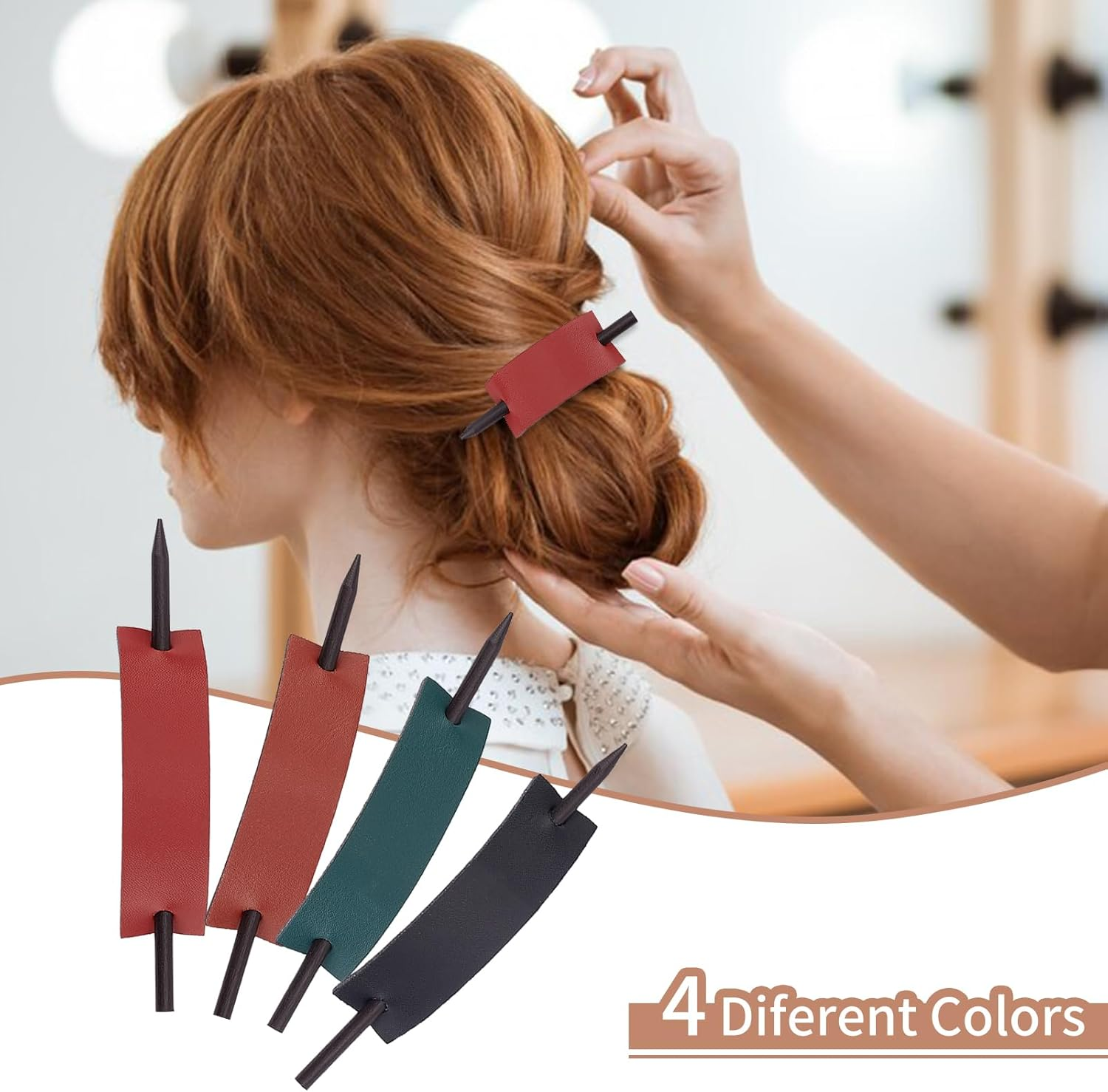 NICENEEDED 4 Pcs Leather Hair Barrette with Stick, Solid Color Hair Slider Pin, Ponytail Holders Hair Platters Ponytail Hairpin Accessories Stylish Bun Cages French Hair Clips Hair Sticks for Women image number 1