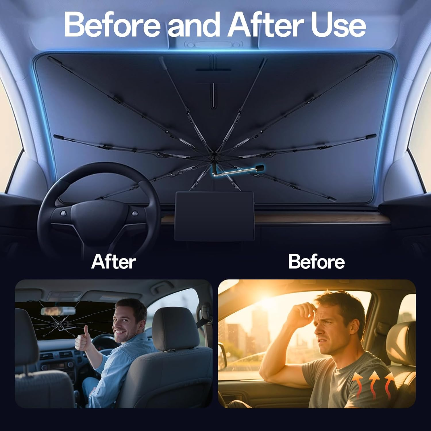 Windshield Sun Shade for Toyota Corolla 2020-2025，Custom Fit Sunshade Umbrella for Car Windshield，Reflective UV Block, Car Interior Protection & Foldable Windshield Cover image number 3