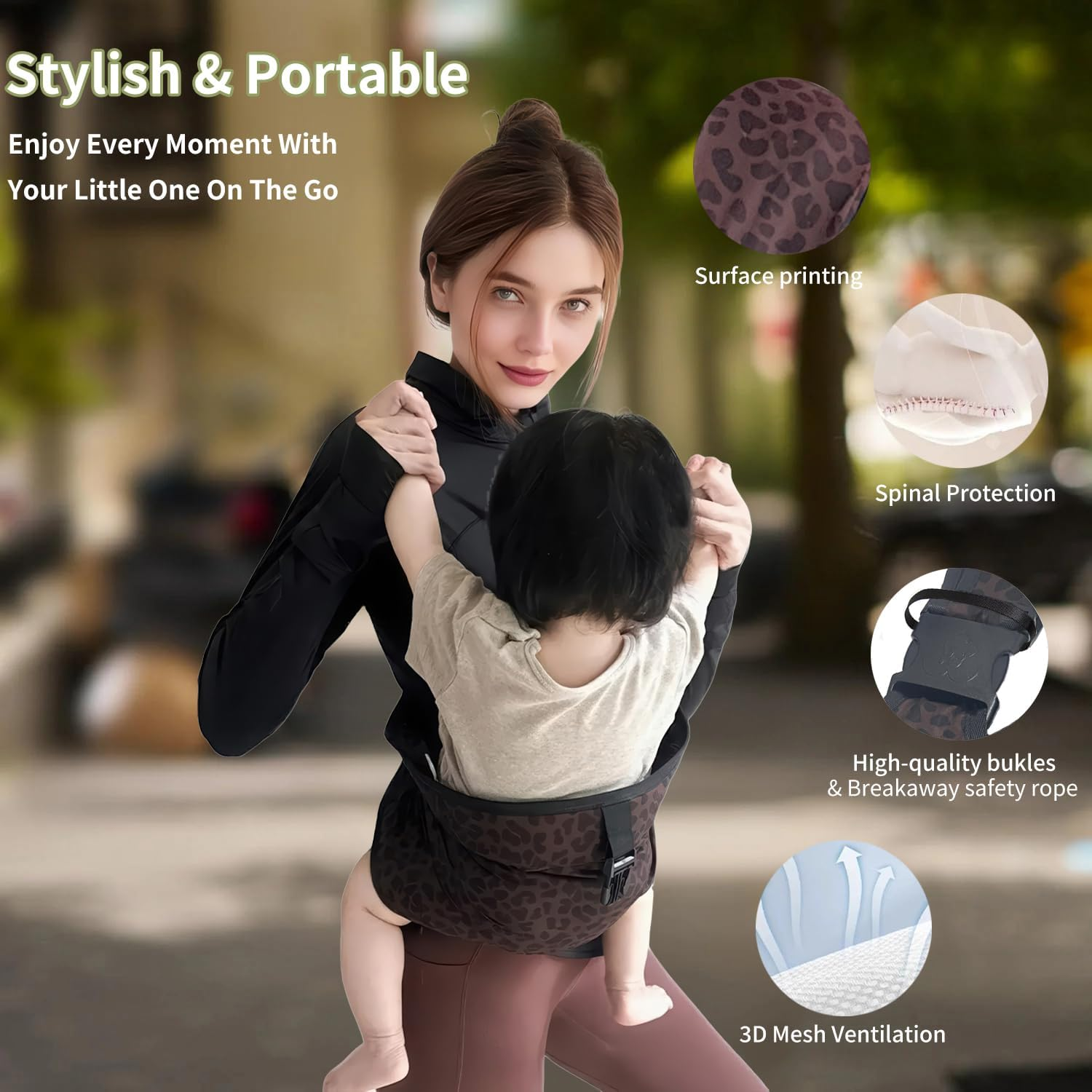 HJB VISSO Baby Carrier Toddler Sling, Adjustable Baby Sling Upgraded Comfortable Baby Wrap Carriers Ergonomic-Designed, Portable and Lightweight Travel Friendly Carrier 3~16KG (Leopard) image number 1