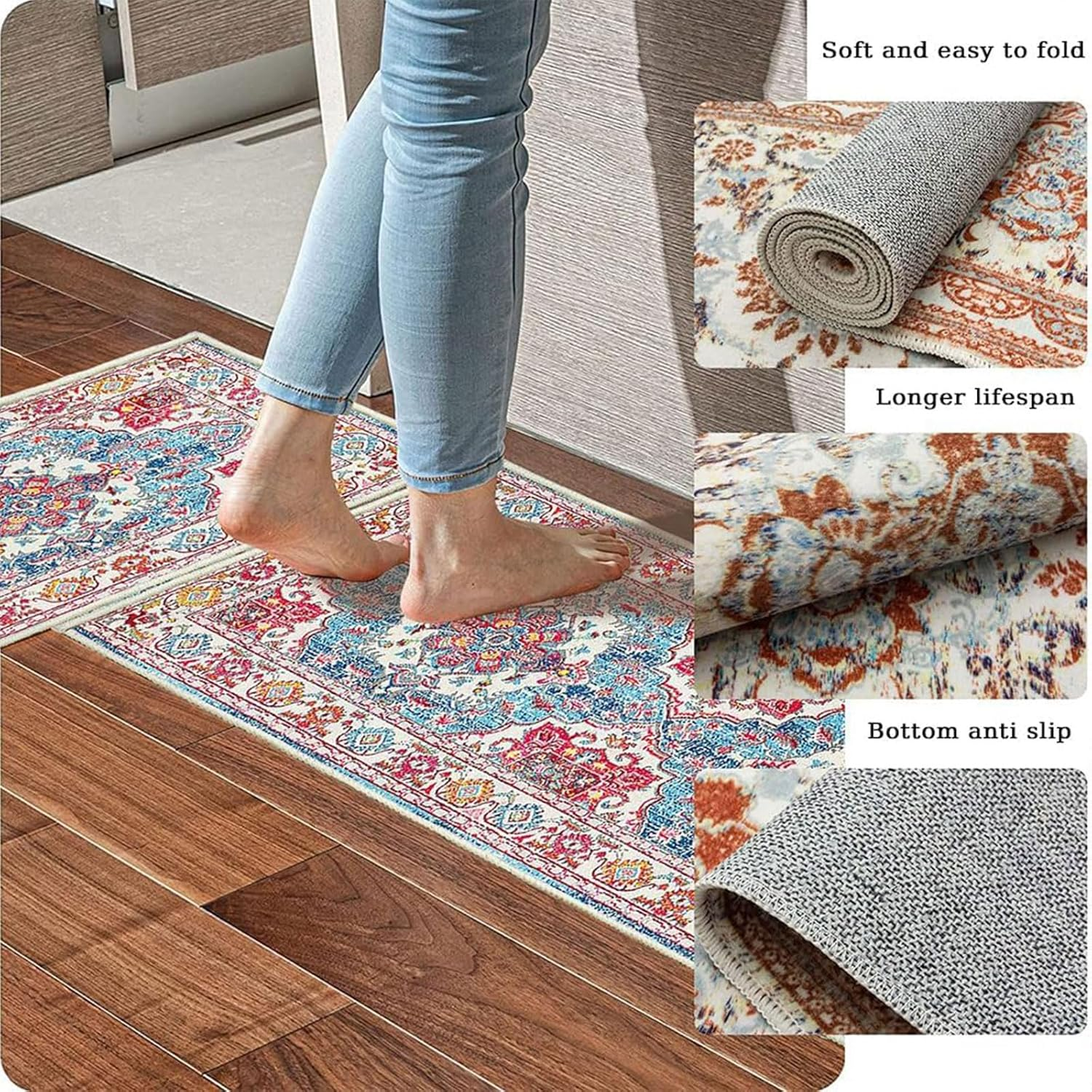2 PCS Non Slip Absorbent Kitchen Floor Mat for Standing Front Sink - Non-Skid & Comfort Kitchen Rugs and Mats, Door Mat for Laundry, Kitchen, 45 * 75Cm+45 * 150Cm image number 3