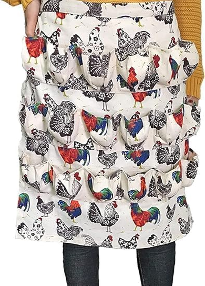 Durable Egg Gathering Apron 12 Deep Pockets Canvas Fabric for Duck Goose Quail Dove Eggs Holder Easter Egg Collecting Apron Chicken Coop Tool Hen Rooster Print