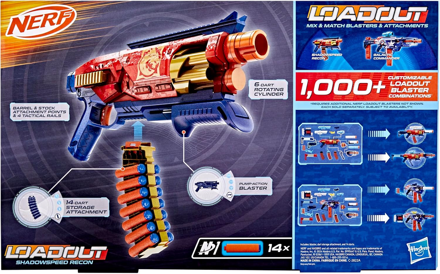 Nerf Loadout Shadowspeed Recon Blaster, 14-Dart Storage Attachment Accessory, 6-Dart Revolving Cylinder, 14 Nerf N1 Darts, Kids Toys & Gifts, Ages 8+ image number 1