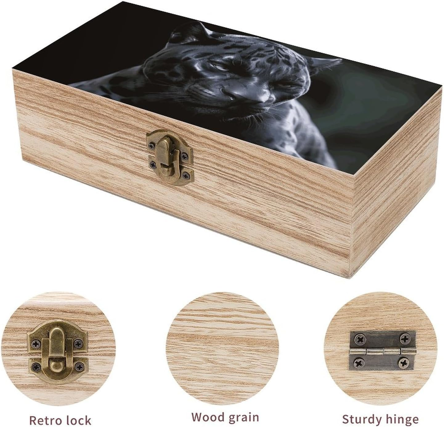 Black Panther Wooden Box Wood Wedding Keepsake Boxes with Lids Small Decorative Boxes Lightweight Wooden Memory Storage Box for Crafts Keepsakes Jewelry Photo Letter Storage image number 1