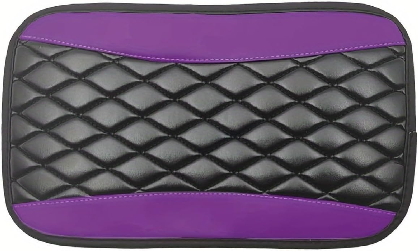 Car Center Console Cover, Universal Leather Waterproof Armrest Seat Box Cover Protector, Comfortable Car Decor Accessories Fit for Most Cars, Vehicles, (Purple, 32 * 19CM) image number 1