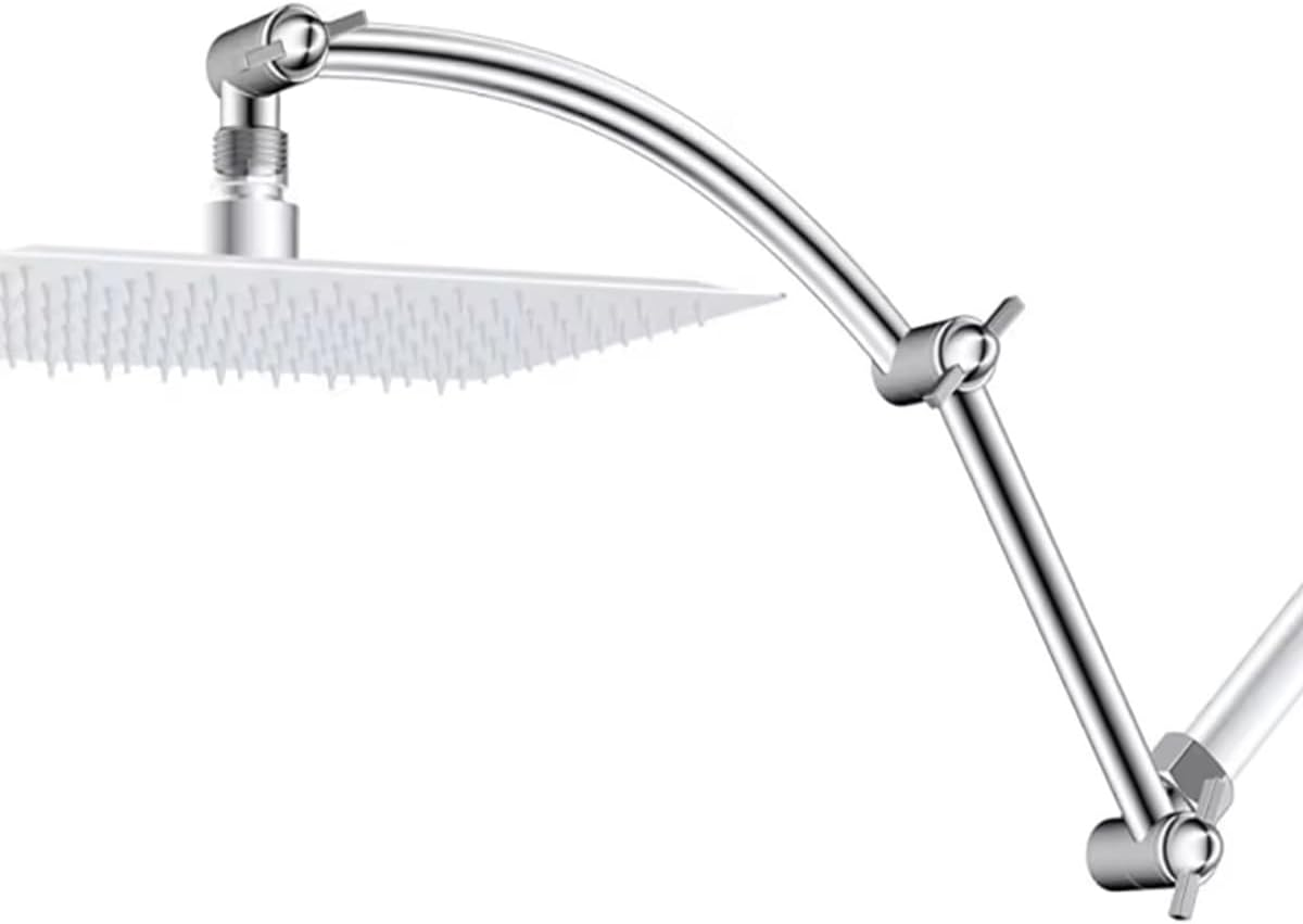 JINYOMFLY Shower Arm Extension Chrome 16" Curved Shower Head Extension Arm Shower Head Extension with Locking Joint Adjustable Height and Angle G1/2" Thread image number 1