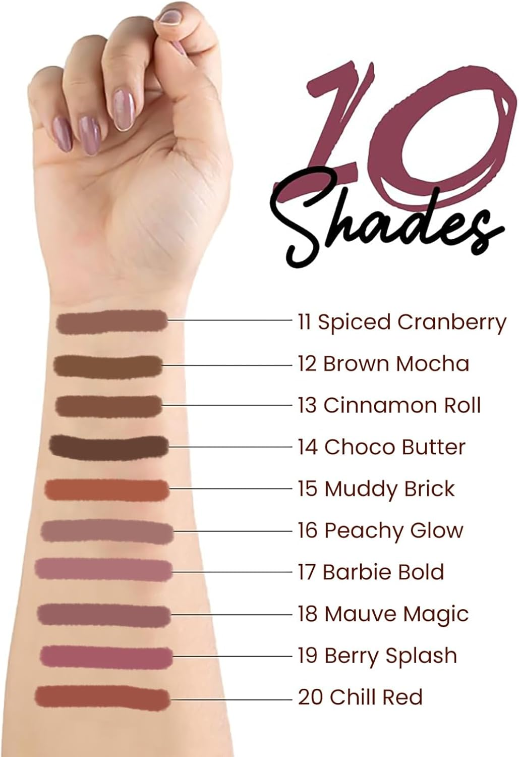 MARS Matte Lip Liner Set of 10 | One Swipe Smooth Application | Long Lasting & Travel Friendly Lip Pencil | Multicolor | Set-B (1.4G X 10) image number 5