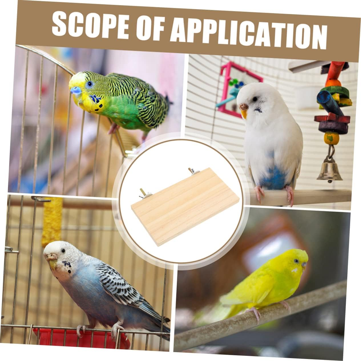 ERINGOGO Bird Perch Platform Flat Wooden Parrot Playground Durable Cockatiel Accessory for Bird Cage Natural Wood Design for Exercise Balance Improvement - Khaki image number 2