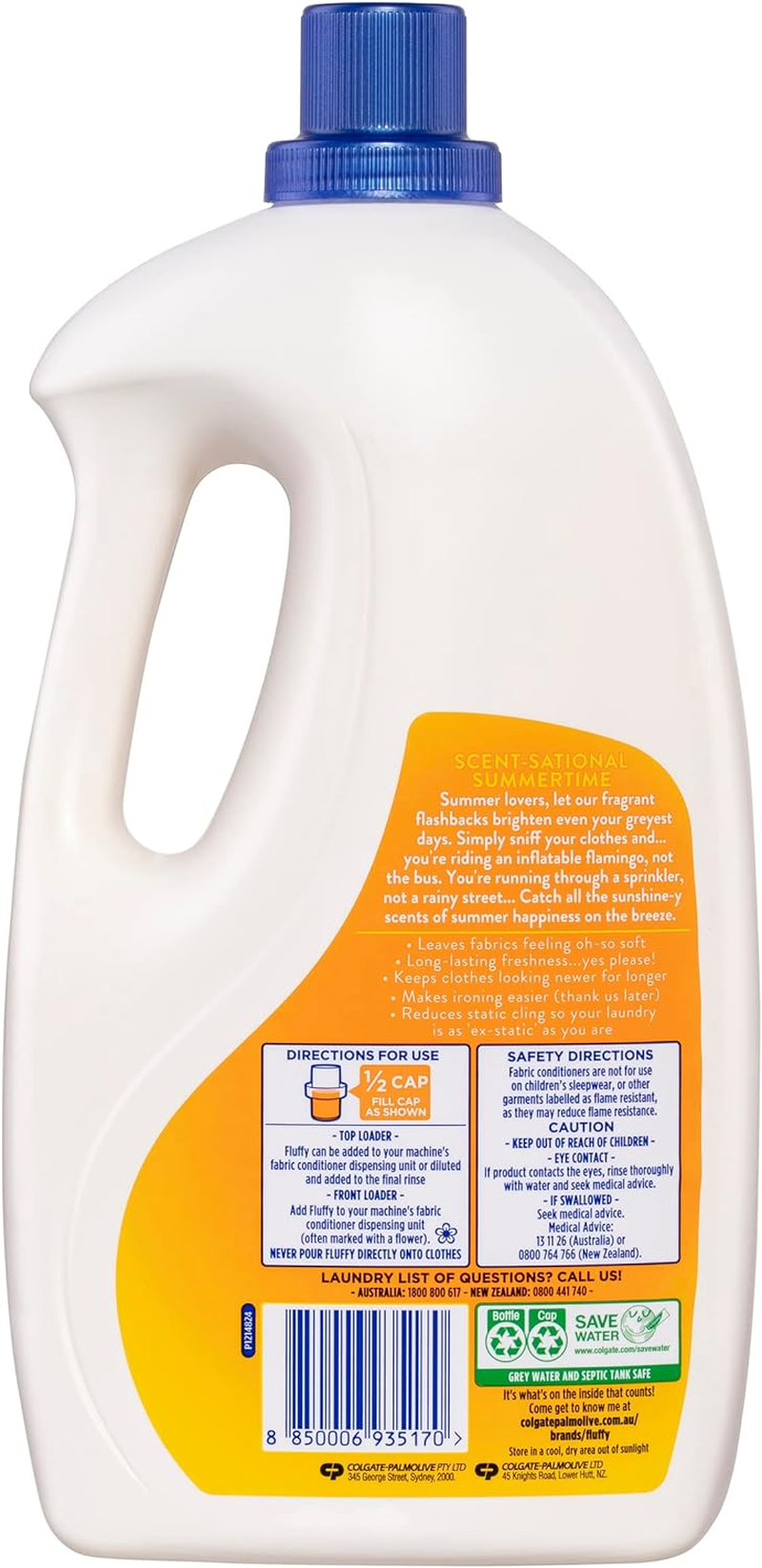 Fluffy Concentrate Liquid Fabric Softener Conditioner, 2L, 100 Washes, Summer Breeze, Long Lasting Freshness image number 2