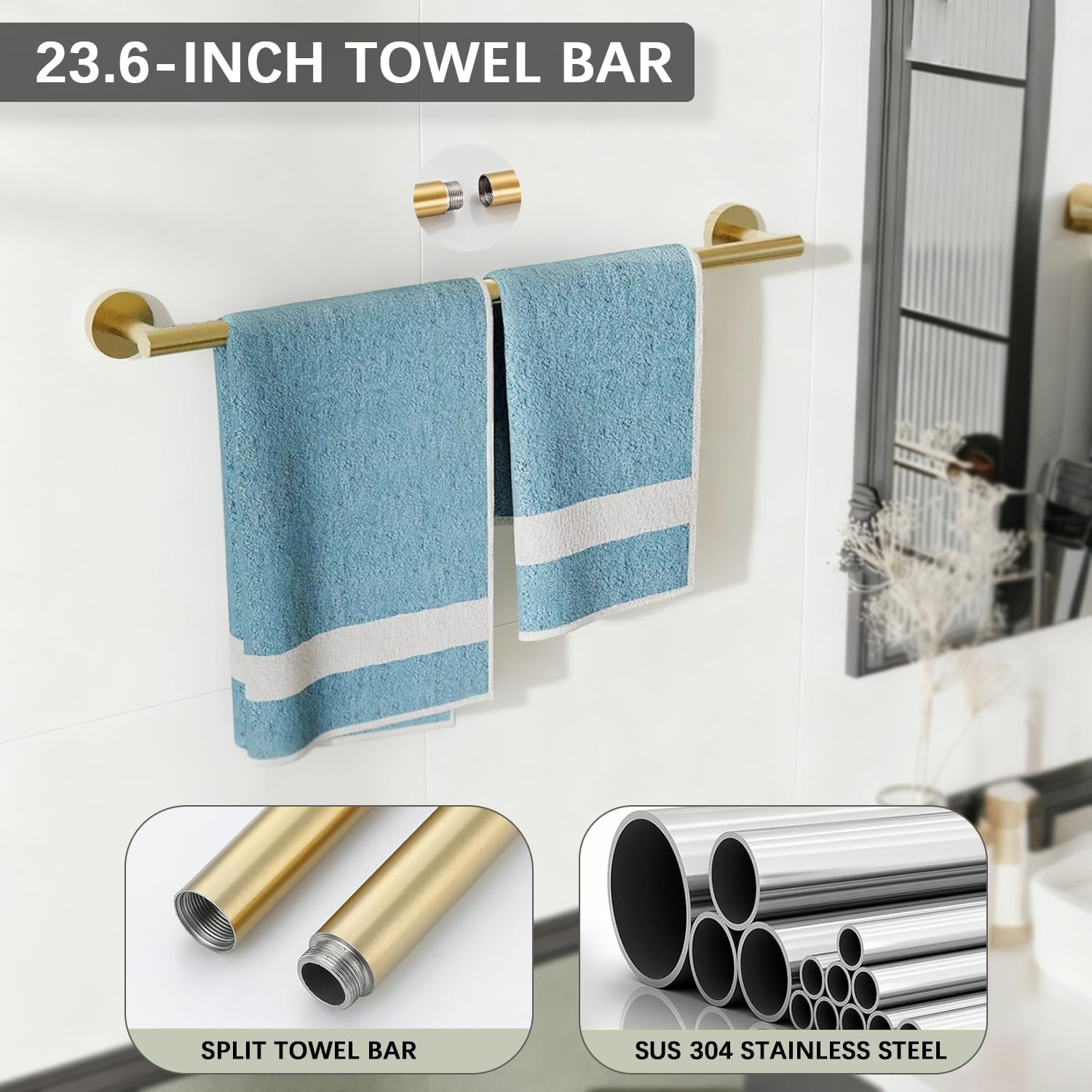 Outdoorpal 5-Piece Bathroom Hardware Set in Brushed Dark Gold - 23.6 Inch Towel Bar & Rack Set, Crafted from Durable SUS304 Stainless Steel image number 1