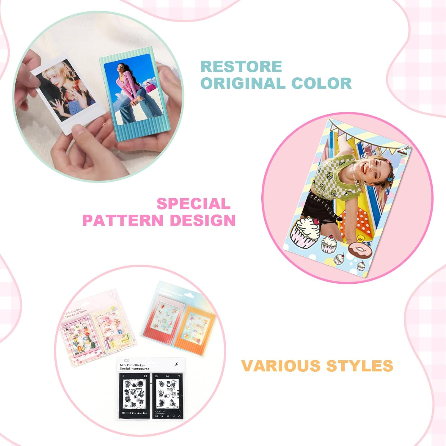 Photo Instant Films Stickers 10Pcs Colorful Picture Border Stickers Films Frame Decorative Sticker DIY Scrapbook Stickers for 2X3 Picture Polaroid Fujifilm Instax Mini Instant Film (Love)