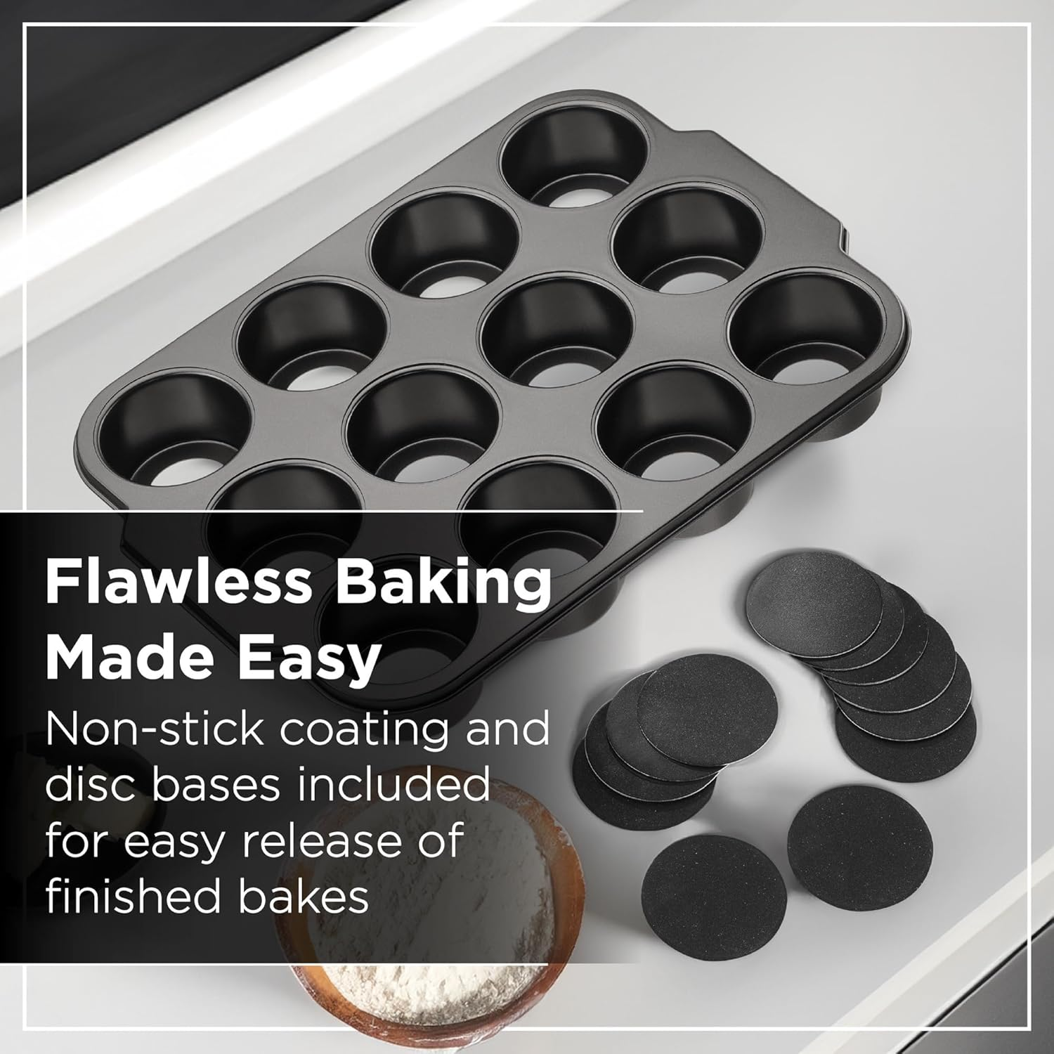 Wrenbury Pro Mini Cheesecake Pans Removable Bottom 12 Hole - Heavy Gauge Carbon Steel Muffin Cupcake Pan Loose Bottom Springform for Baking - 3 Inch Individual Cheesecakes Tin - PFOA Free image number 5