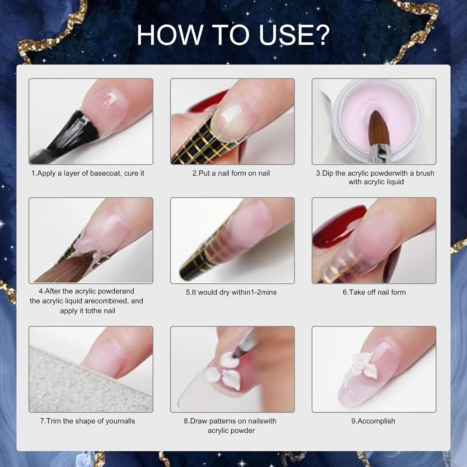 28G/Box Acrylic Powder Professional White Clear Black Nude Acrylic Nail French Manicure Powder for Nail Extension Acrylic Nail System,Hj-Nap016 (Black) - Black image number 5