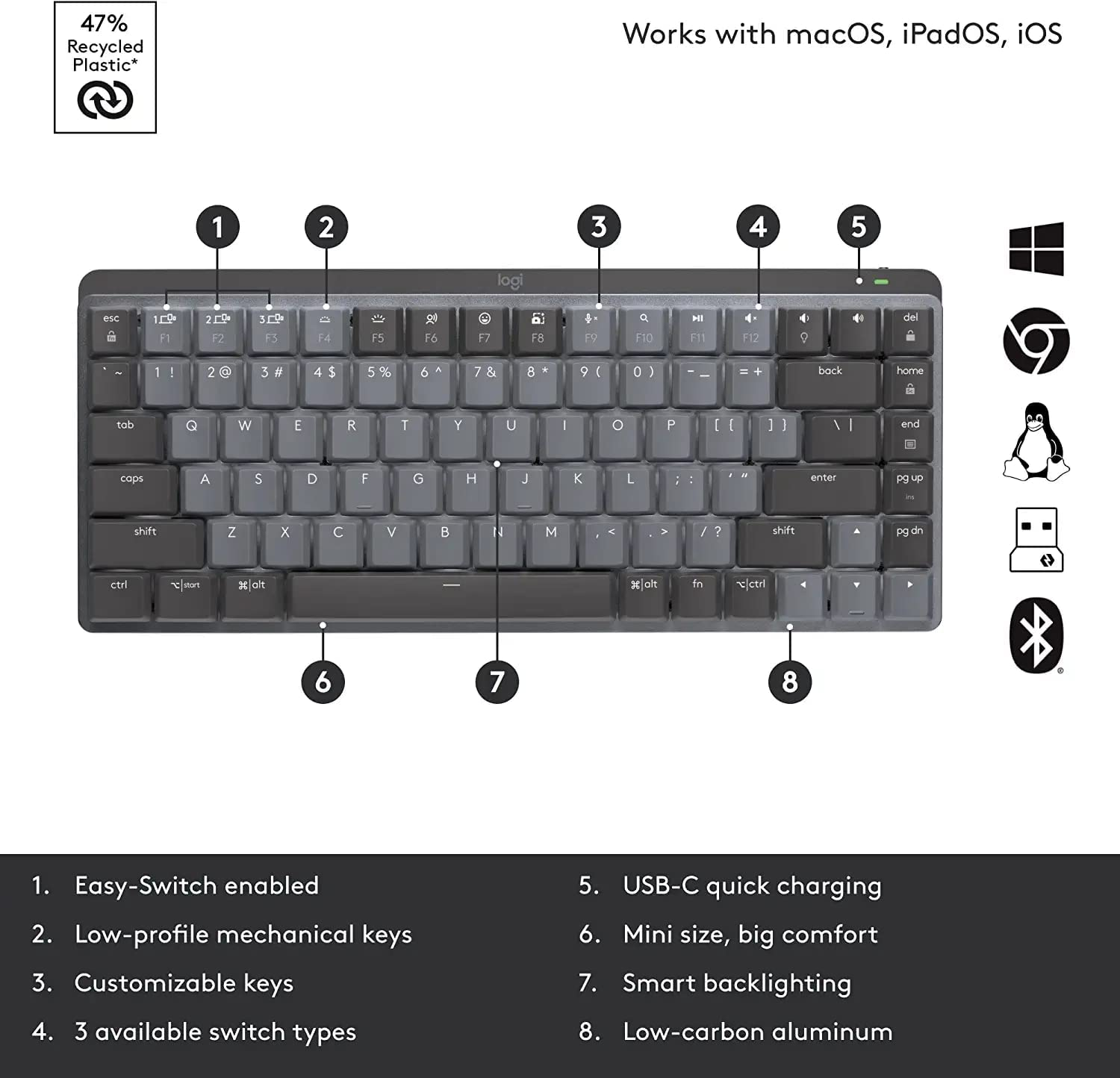 Logitech MX Mechanical Mini Wireless Keyboard - Clicky image number 4