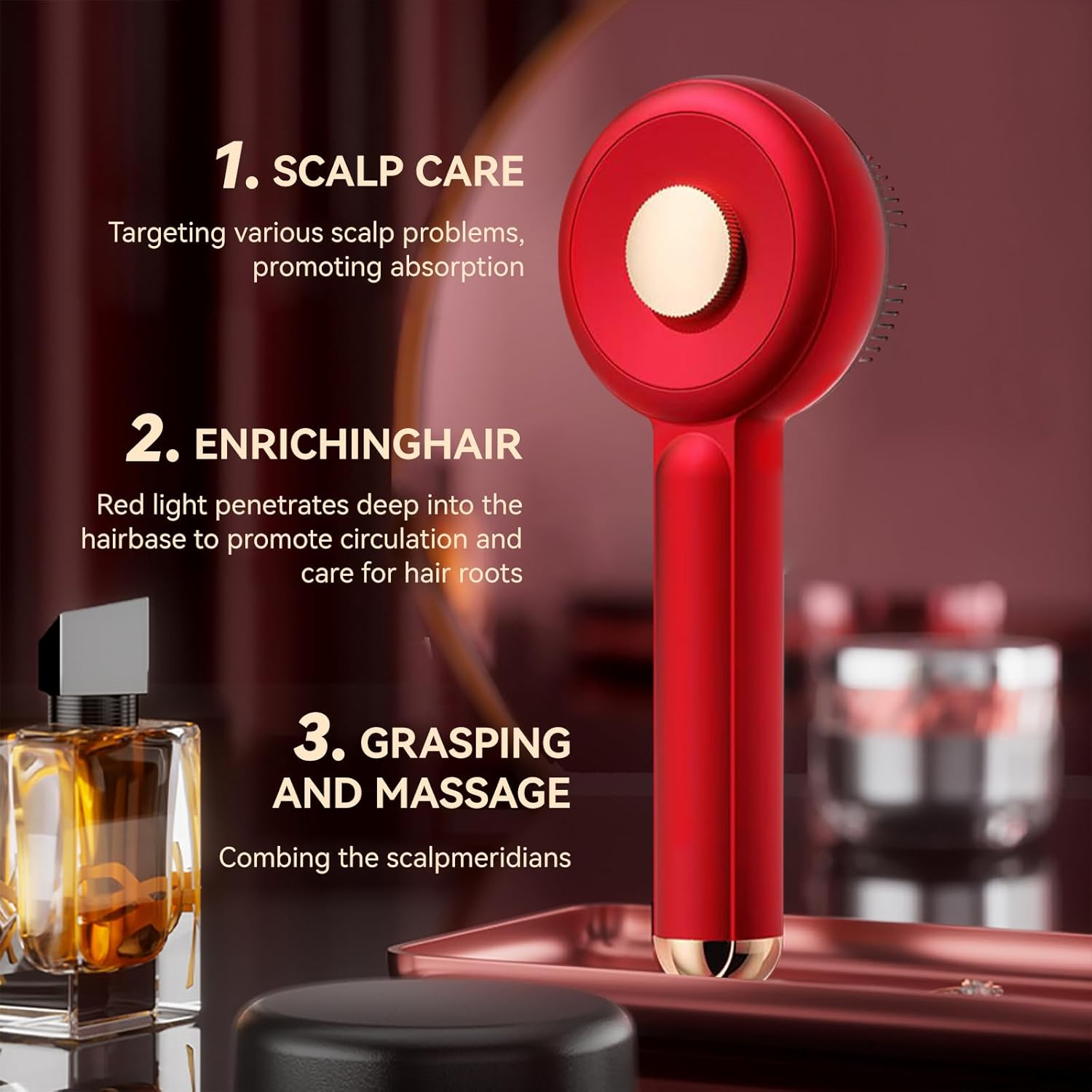 Cordless Electric Scalp Massager with Red Light & Hair Oil Applicator, Waterproof, Scalp Massager Brush Multi-Functional Shiatsu Hair Brush for Scalp, Hair, Head, Muscle Relax image number 6