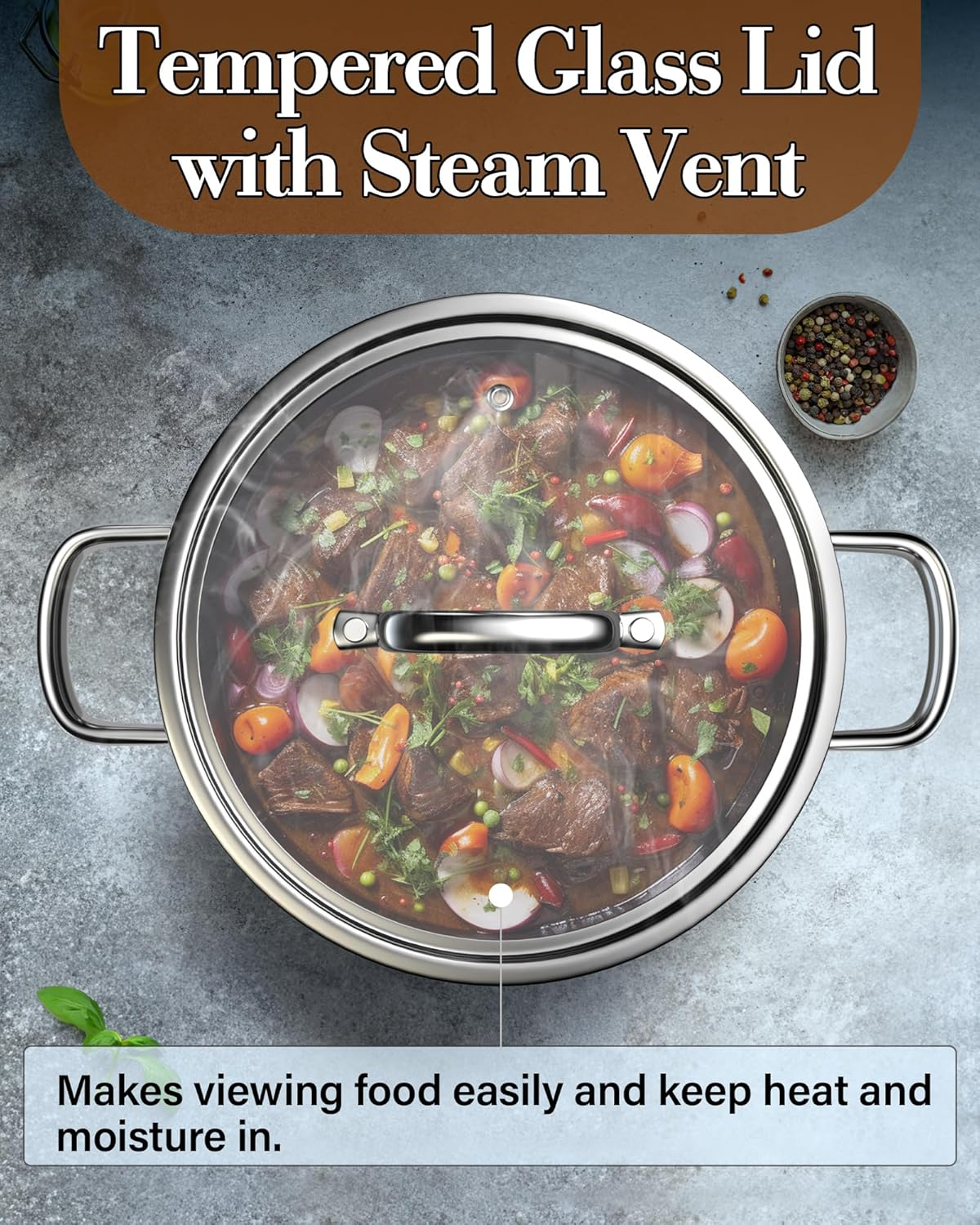 Cook N Home Pots and Pans Stainless Steel Cooking Set 7-Piece, Tri-Ply Clad Kitchen Cookware Set, Dishwasher Safe, Glass Lid, Silver