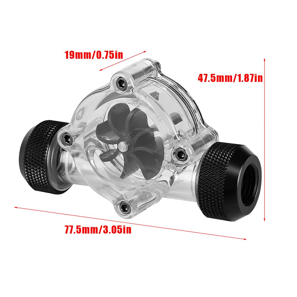 Water Flow Indicator, Water Cooling Flow Meter Indicator 8 Impellers Fan PC Computer Water Cooling System Revolving Speed Flow Meter for Cooler Chiller G1/4" Fittings(Black) image number 4