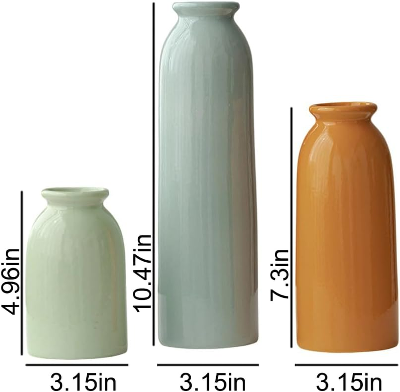10.4 Inches Tall Decorative Ceramic Vase Set, 3 Pieces, Nordic Modern Boho Style, White, for Home Decor (Colorful) - Black Mix image number 6