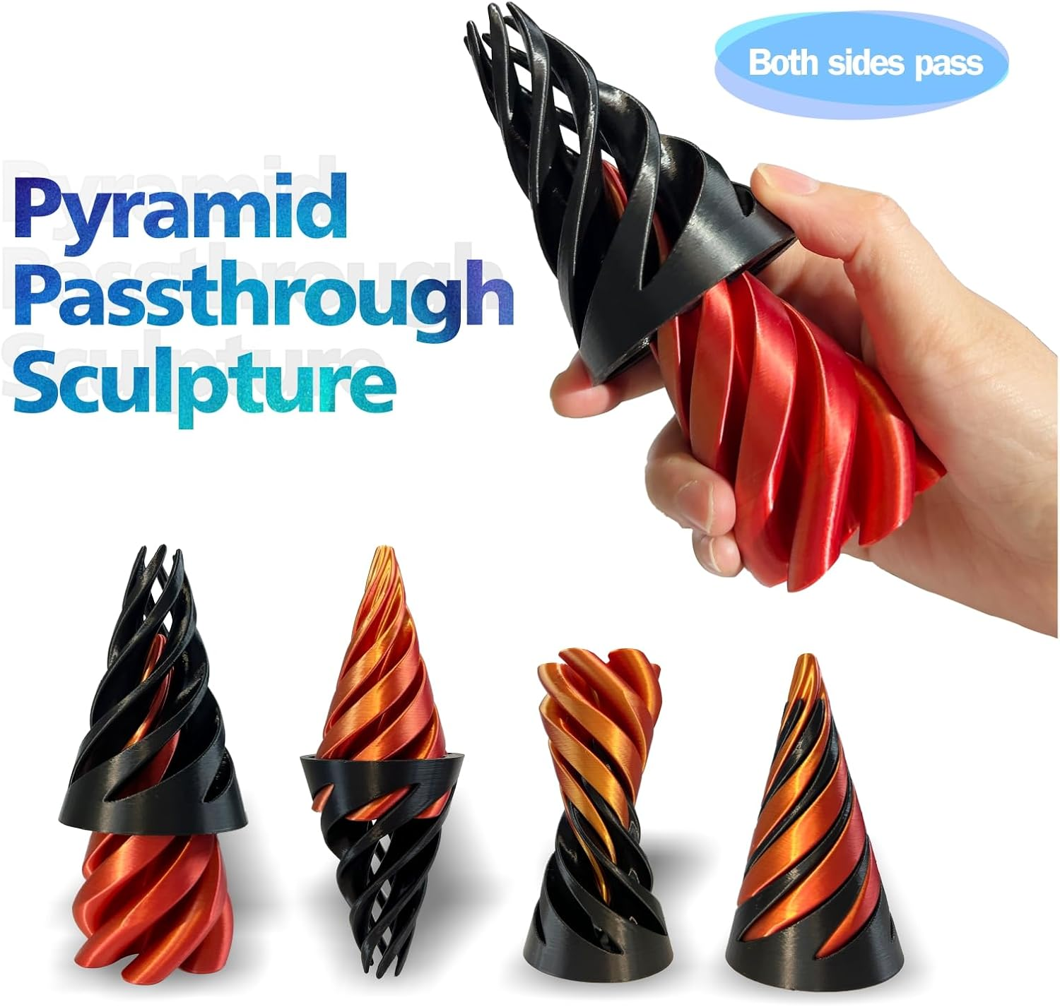 Impossible Cone-3D Printed Spiral Cone Fidget Toy, Helix Nut Spiral Cone Fidget Toy, 4Inch Impossible Pyramid Passthrough Sculpture Pass through Pyramid for Home Office Desk Stress Relief image number 5