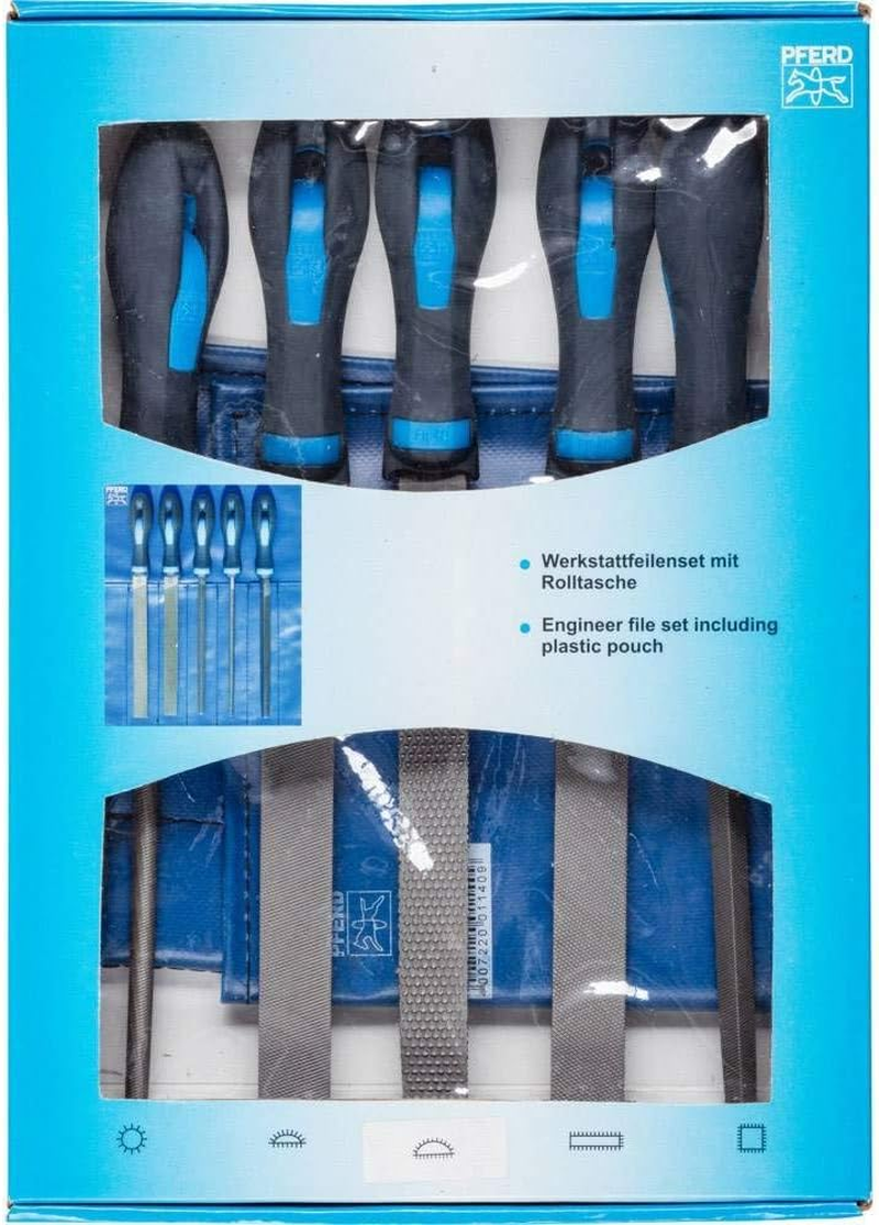 PFERD Workshop File Set in PVC Roll Bag, 5 Files, Cross Cut H1, 250 Mm, 11800541 - Suitable for Coarse Cutting and Roughing