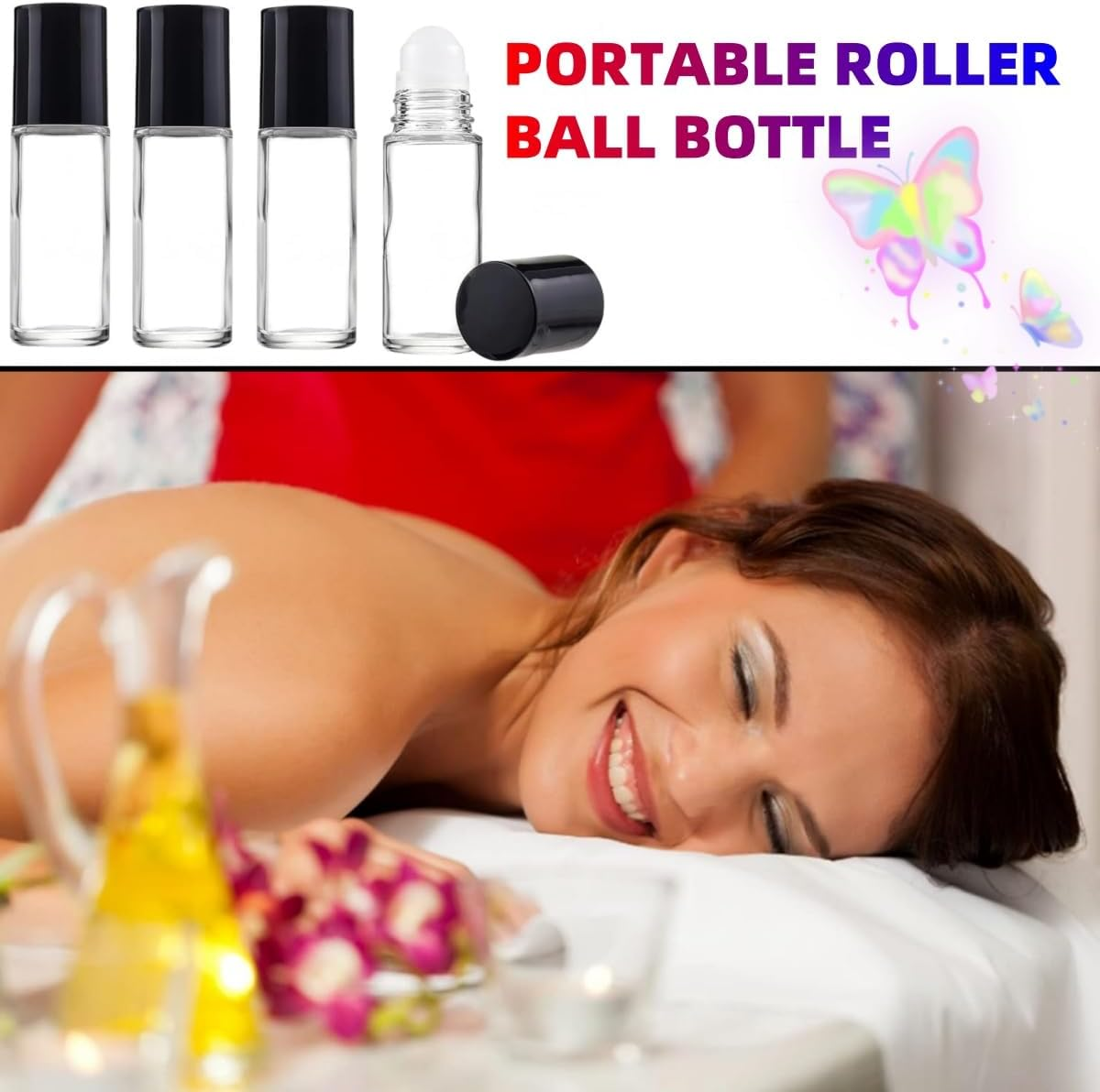 4 Pcs 50Ml Essential Oil Bottles,Refillable Glass Roll On, Elegant Design,Perfume Roller Bottles with Plastic Roller Balls and Lids (Clear) image number 4