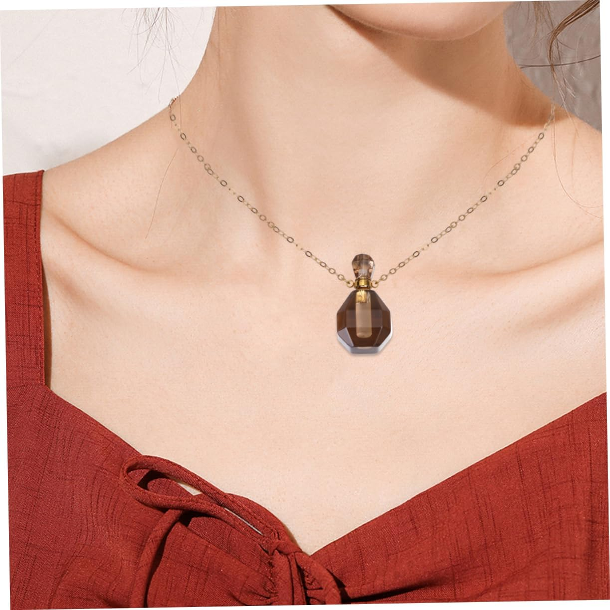 STOBAZA 2Pcs Natural Crystal Fluorite Perfume Bottle Pendant Necklace Essential Oil Container Metal Chain for Perfume Atomizer Bottle and Home Decorative Accessories image number 1