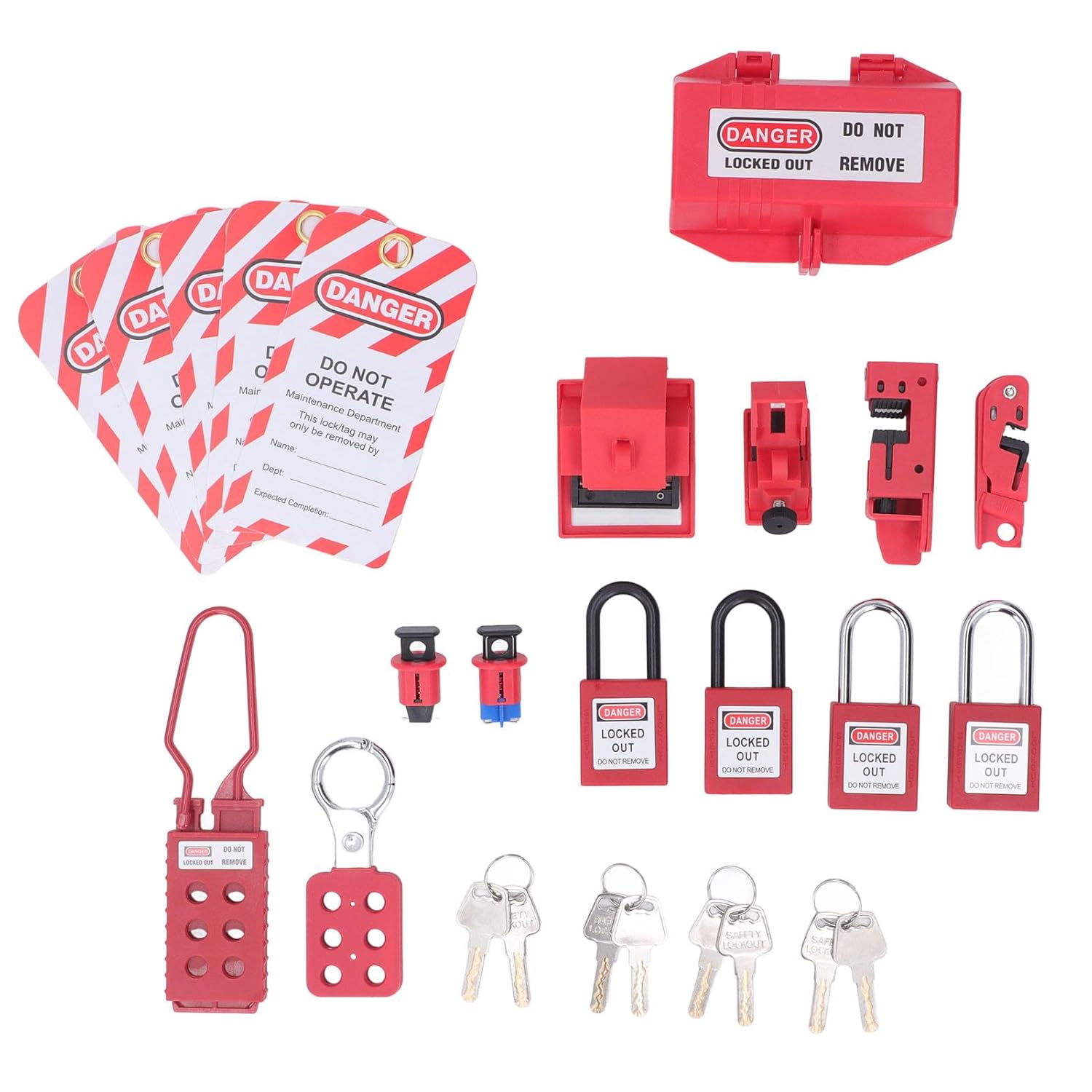 Electrical Lockout Tagout Kit, Circuit Breaker Lockout, Safety Locks with Hanging Tags Keys and Storage Bag for to Manage Electrical Equipment image number 3