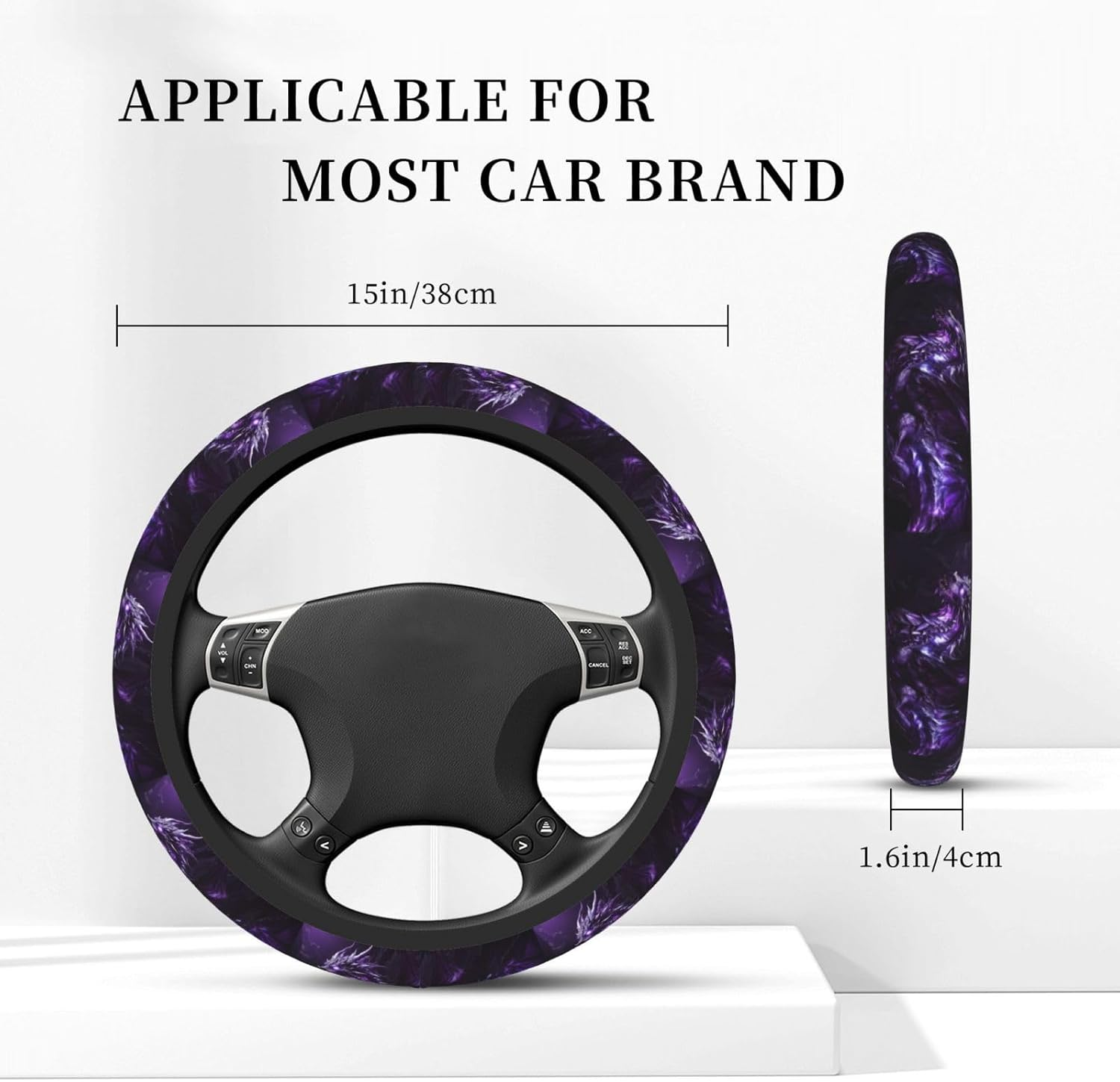 Dragon with Purple Color Steering Wheel Covers,Anti Slip Sweat Absorption Elasticity Car Accessories Steering Wheel Protector Universal 15 Inch for SUV Sedan Vans Trucks