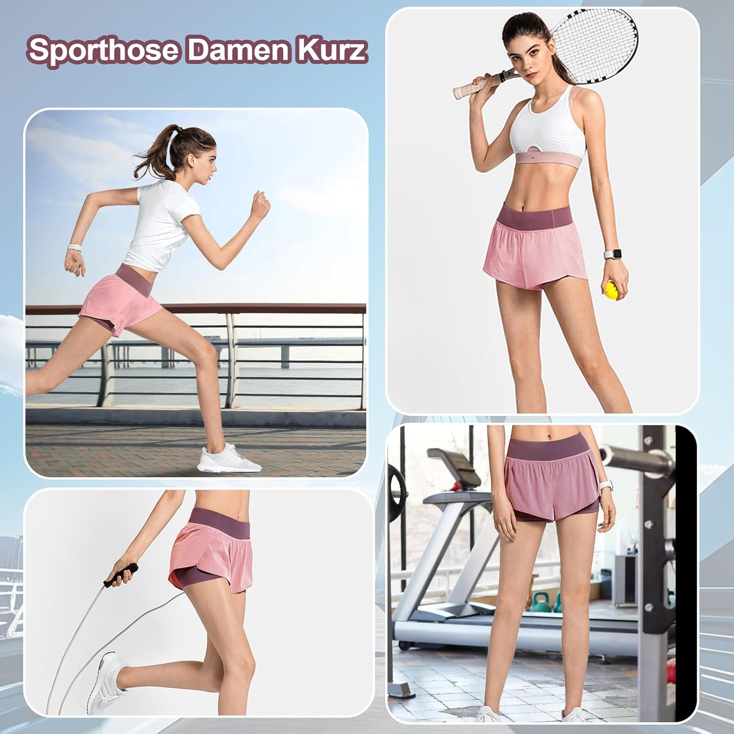 2-In-1 Sports Shorts for Women, Running Shorts Women Short with Pocket, Elastic Short Sports Pants for Women for Fitness, Jogging, Yoga image number 4