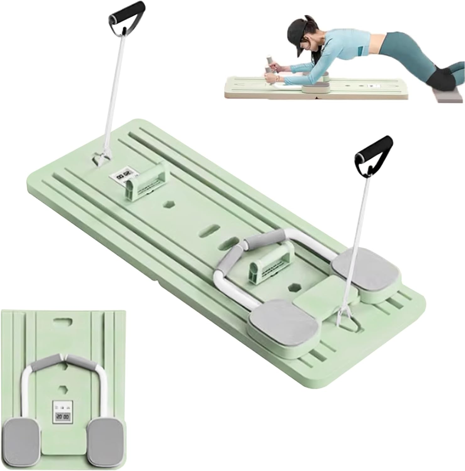 Pilates Board Reformer Set, Multifunctional Pilates Reformer Machine, Foldable Automatic Rebound Ab Roller Wheel Training Board, Portable Pilates Sliding Board Fitness Equipment for Men, Women image number 4