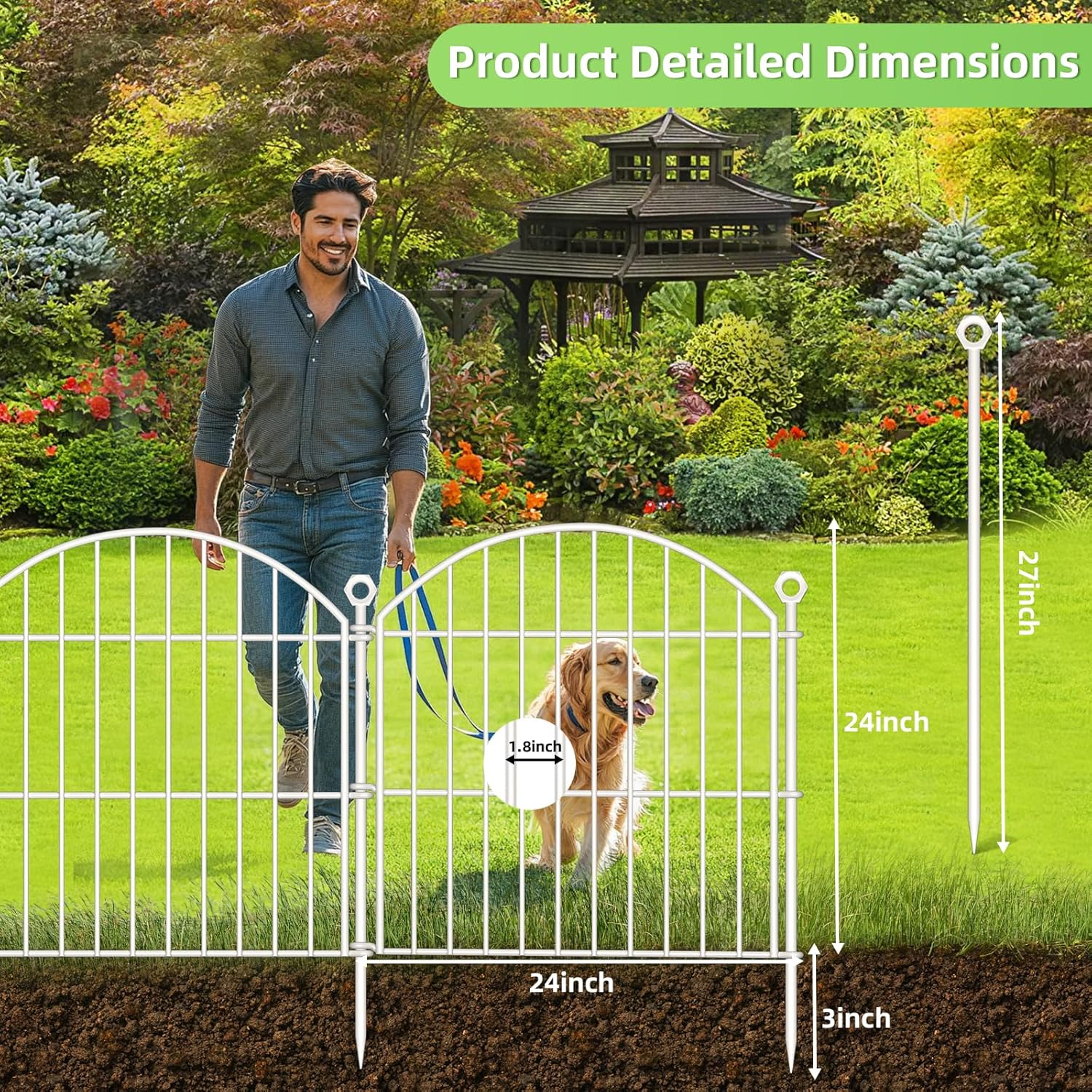 Decorative Garden Fence 24In (H) X20Ft (L), 10 Pack No Dig Fence Animal Barrier for Dog, Arched Flower Bed Edging, Wire Border Panel Fencing for Yard Patio Outdoor Decor White image number 6