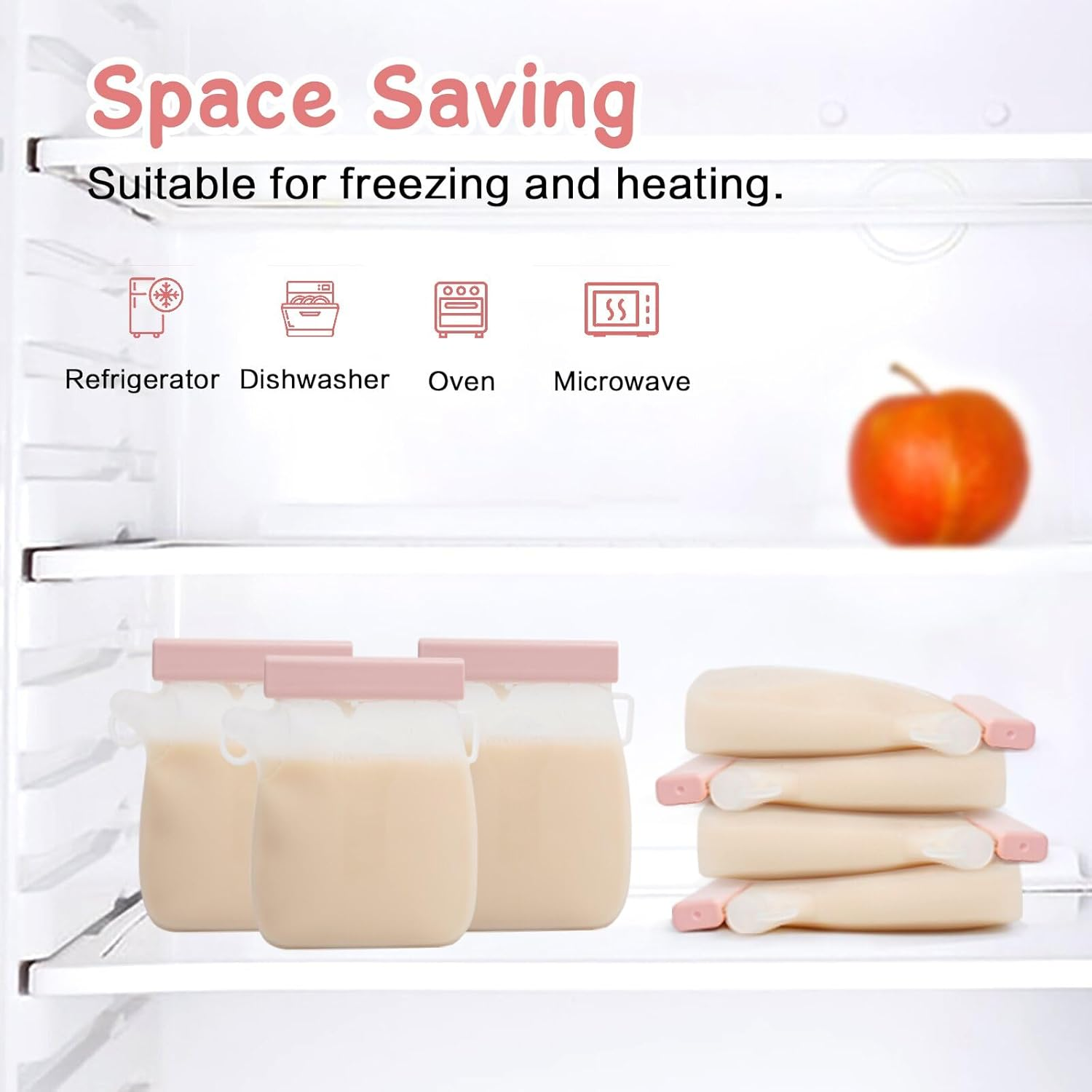 Silicone Breast Milk Bag, Reusable, 11 Oz/320Ml Double-Layer Leak Proof Breast Milk Freezer Bag, BPA Free Self Standing Breast Milk Bag, Suitable for Breastfeeding, Baby Food Bag (3Pieces)