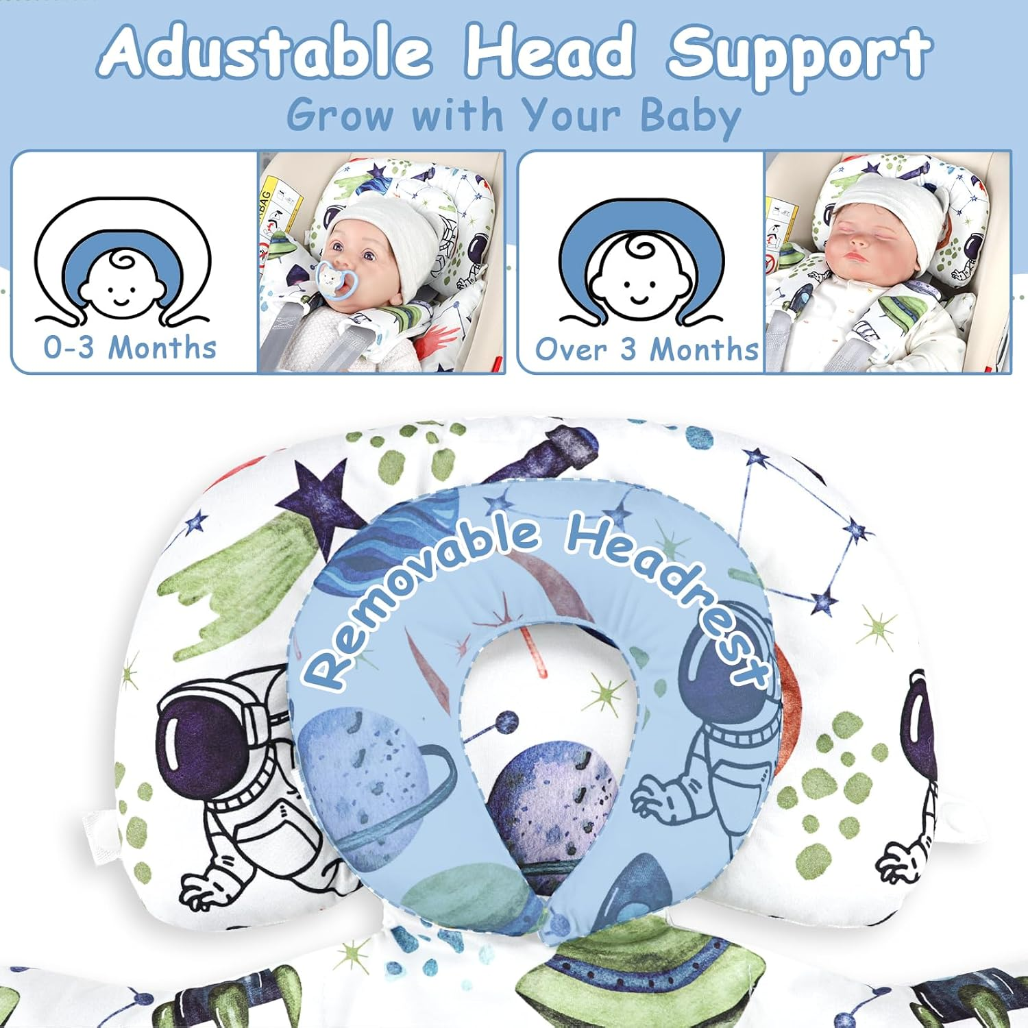 TANOFAR Infant Car Seat Insert for Preemies & Newborns, Baby Car Seat Insert with Removable Head Support, Universal Head and Body Support Pad for Car Seat, Stroller & Swing(Space) image number 1