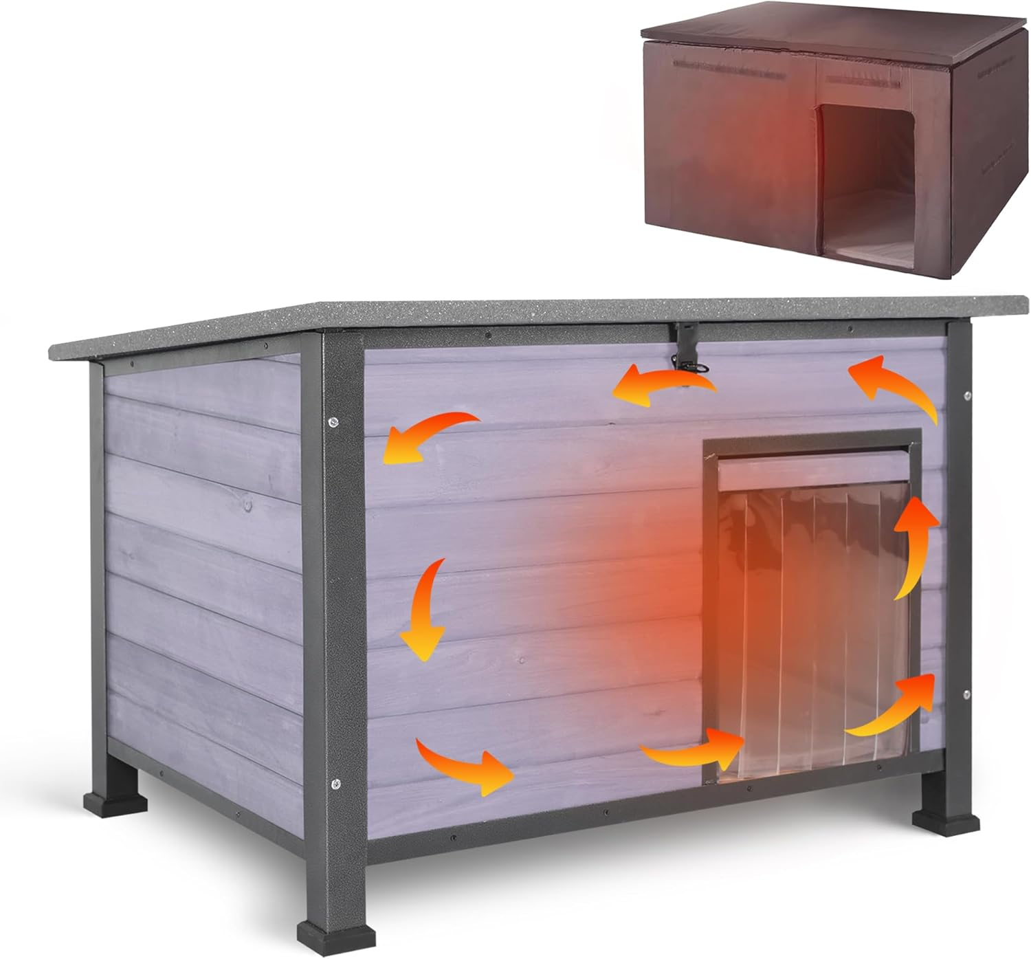 Seiyierr Insulated Dog House Outdoor with Removable Liner for Winter, Upgrade Anti-Chewing Iron Frame Heated Large Houses, Weatherproof Dog Shelter for Puppies, Cats