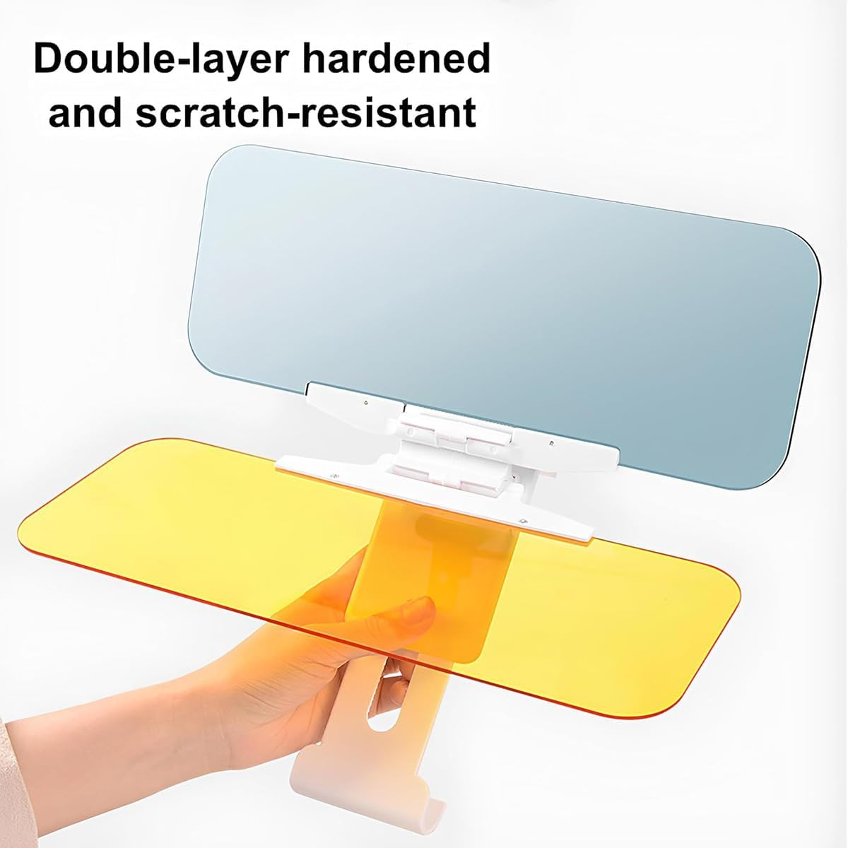 AIMALL Car Sun Visor Anti-Glare Mirror &ndash; Dual-Lens Day and Night Driving Visor with Button Extension &ndash; Anti-High Beam Acrylic Lens, Scratch-Resistant, 5.3X12.6In, Amber + Yellow image number 1