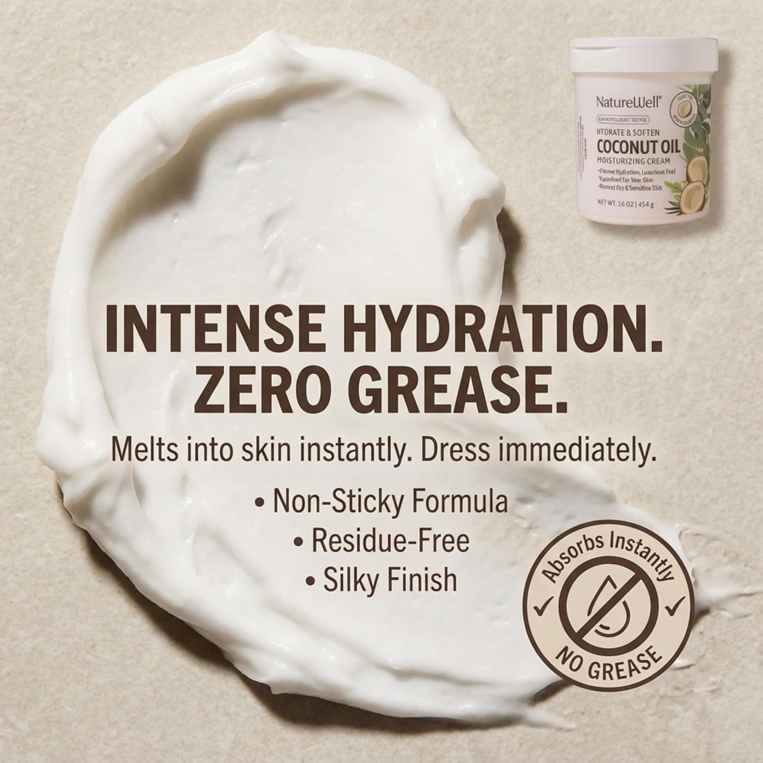 Naturewell Extra Virgin Coconut Oil Moisturizing Cream 16 Oz image number 2