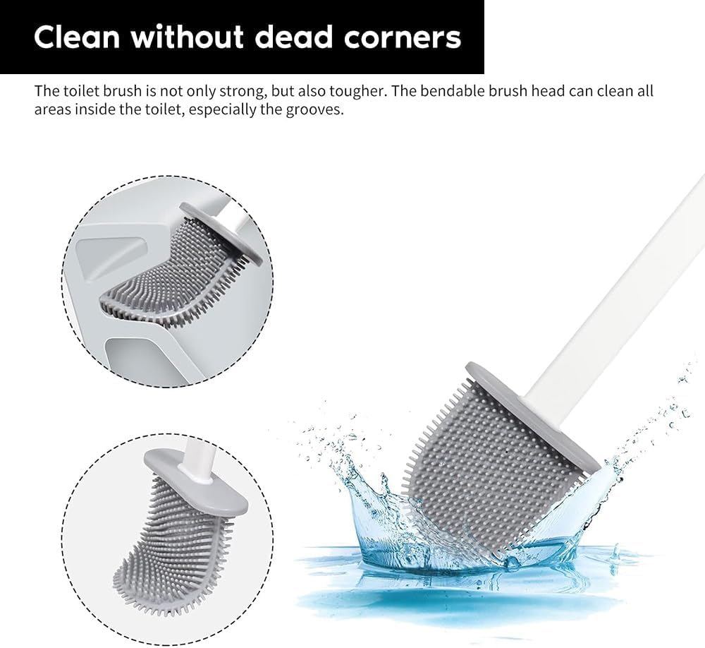 2 Pcs Toilet Brush and Holder Set,Wall Mounted and Standing,With TPR Bristles for Bathroom Cleaning image number 4