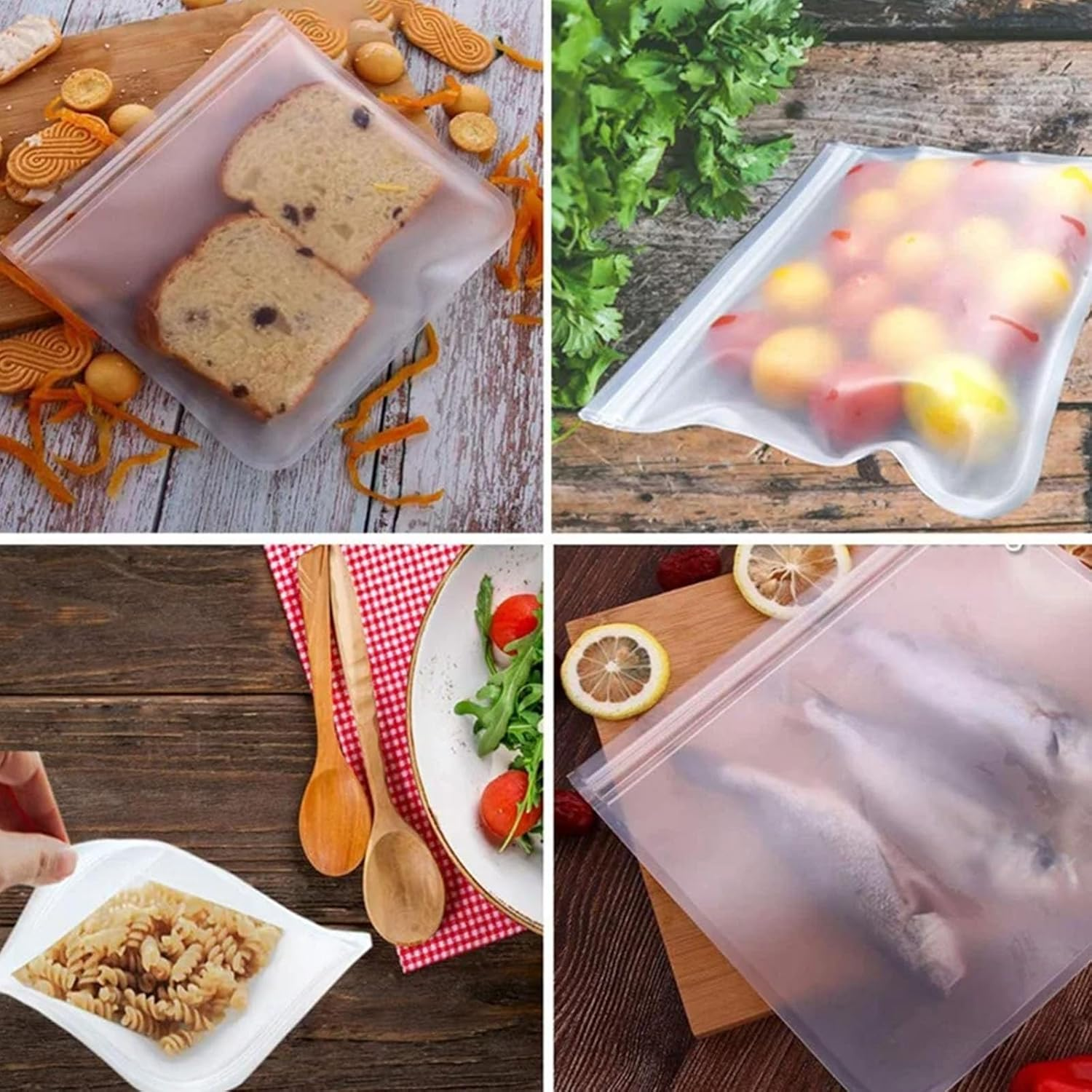 AYNKH 6 Pack Reusable Gallon Freezer Bags, 27 * 28CM/10.6 * 11Inch Extra Large Thick Ziplock Silicone Plastic Leakproof Sandwich Snack Fruits Lunch Food Storage Bags Meal Prep, Dishwasher Safe image number 6